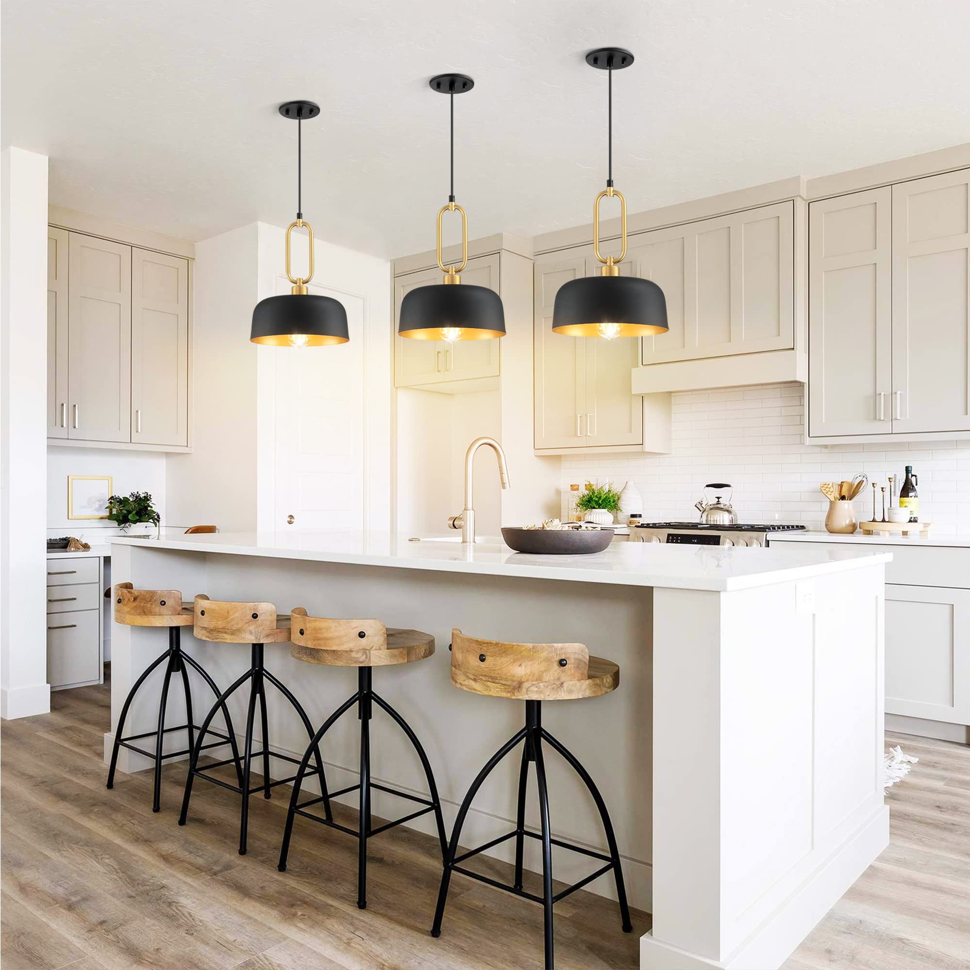 Giiland Industrial Pendant Lighting Fixture, 3-Pack Black Metal Shade Hanging Light For Kitchen Island Dining Room, Adjustable L
