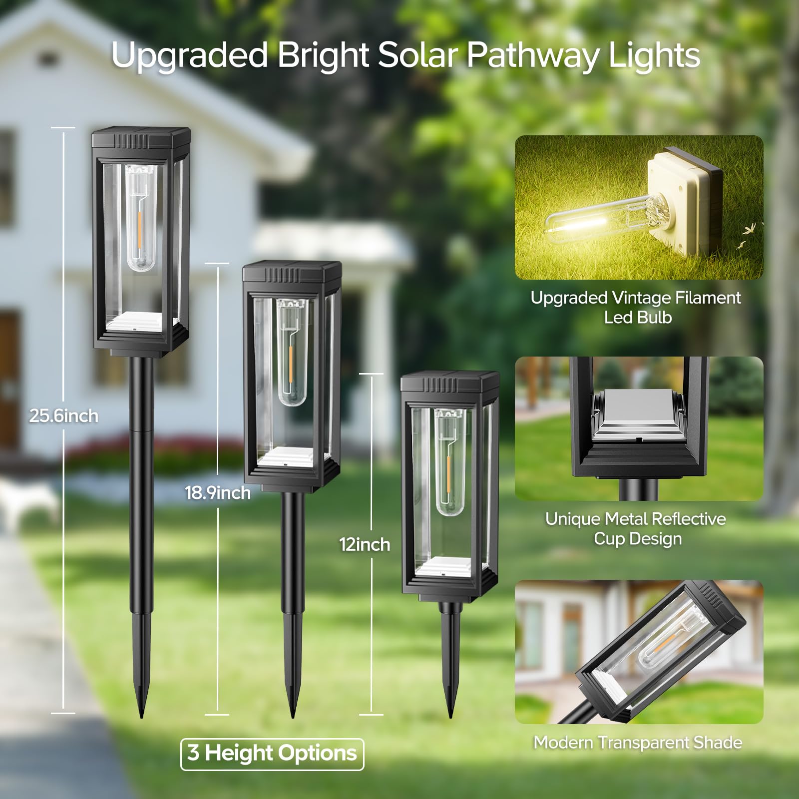 Bright Solar Pathway Lights Outdoor Waterproof  4 Pack Upgraded Solar Lights  15+ Hours Runtime Garden Light  Auto On/Off  Lighting For Outside Yard Walkway Driveway Landscape  Warm White