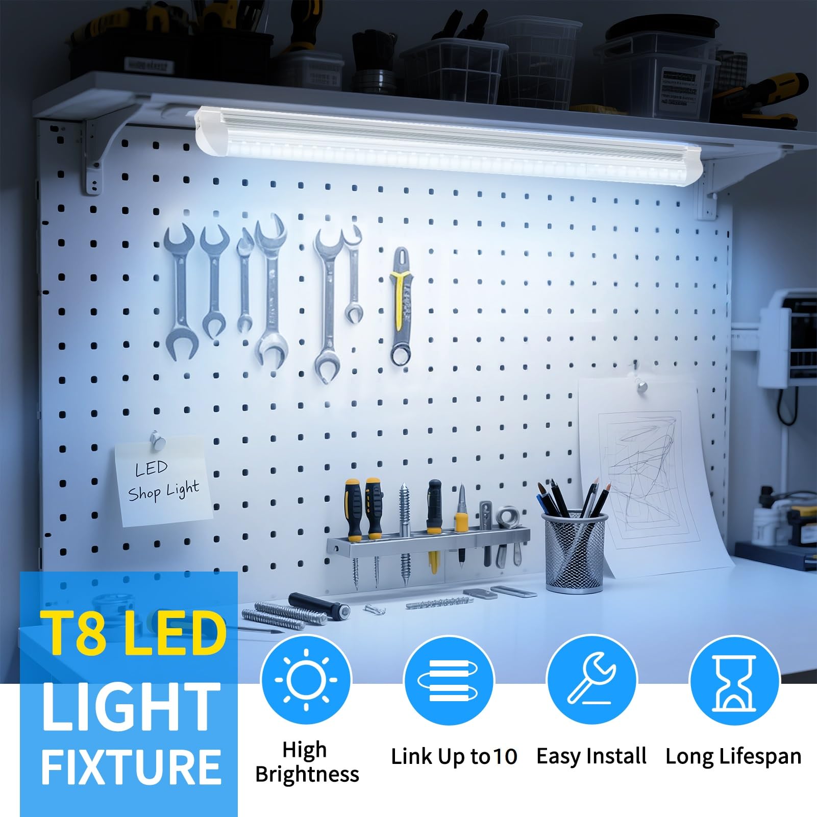 Cnsunway Led Shop Lights 2Ft  (6 Pack) 20W High-Efficiency Under Cabinet Lighting (6500K Cool White)  V-Shaped Linkable T8 Tube Light Fixtures - Shop Light For Workbench  Kitchen  Workshop  Etl Listed