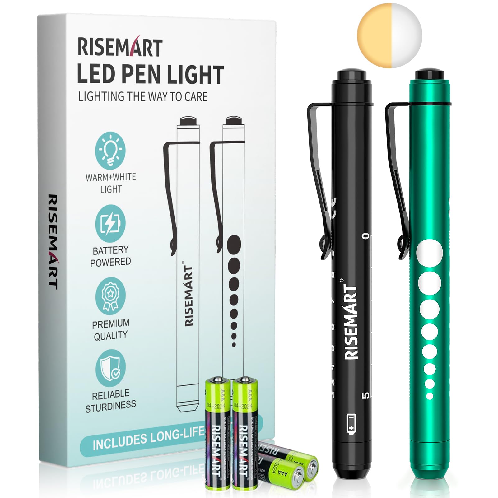 Risemart Pen Light, Nurse Led Medical Penlight With Pupil Gauge For Nursing Students Doctors, Warm/White Light, Pen Lights For N