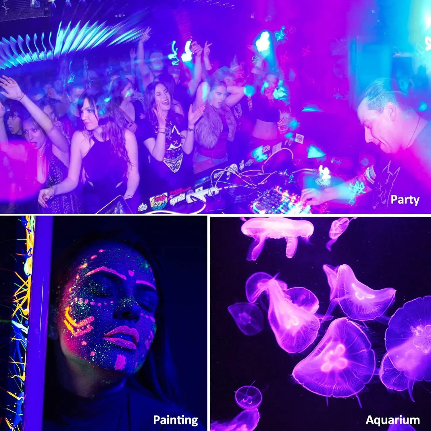 3-Pack 150W Led Blacklights - Outdoor Blacklight Flood Lights With Plug And Switch, Ip66 Waterproof, Perfect For Dance Parties,