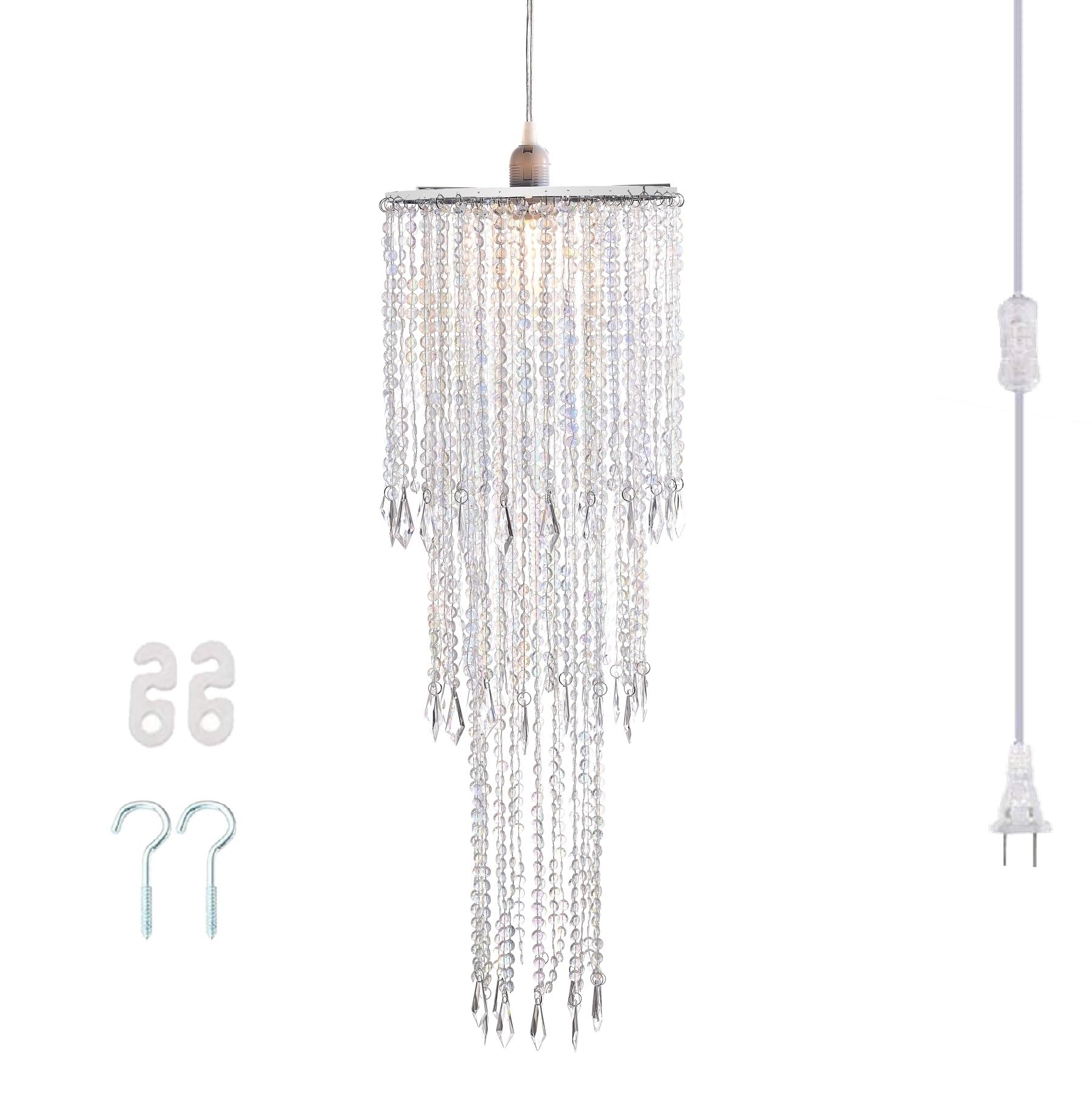 Flavorthings Iridescent Beaded Chandelier Light Pendant With On/Off Switch, 16.4Ft Cord
