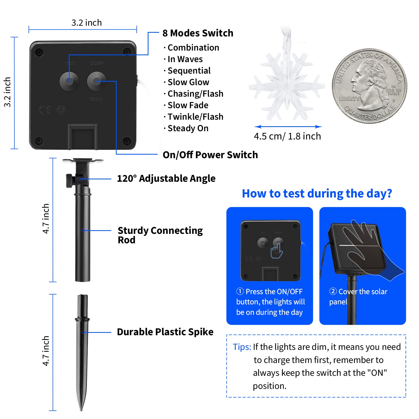 Solar Christmas Snowflake String Lights 100 Led 39 Feet Outdoor Waterproof Fairy Lights With 8 Lighting Modes For Wedding, Party