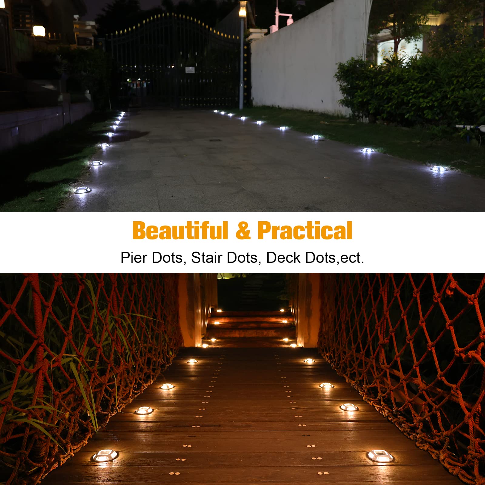 Volisun Solar Driveway Lights Dock Marine Lights 12 Pack,2 Colors In 1,Outdoor Led Deck Lights,Solar Powered Waterproof Warning