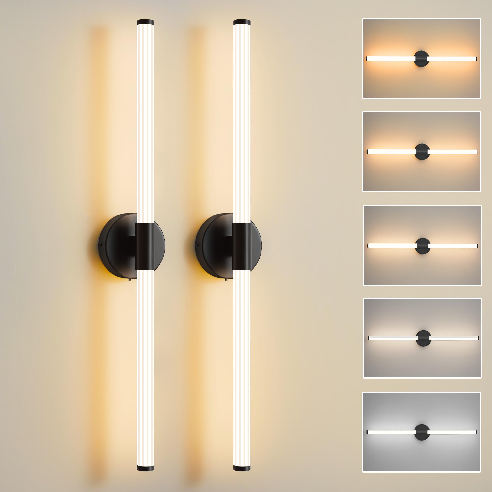 Gednbo Bathroom Wall Sconces Set Of 2 Hardwired Dimmable 5Cct Led Bathroom Light Fixtures Over Mirror 360 Full Lighting 31 Long Vanity Light Bar Modern Black Wall Sconce For Bath Bedroom Living Room
