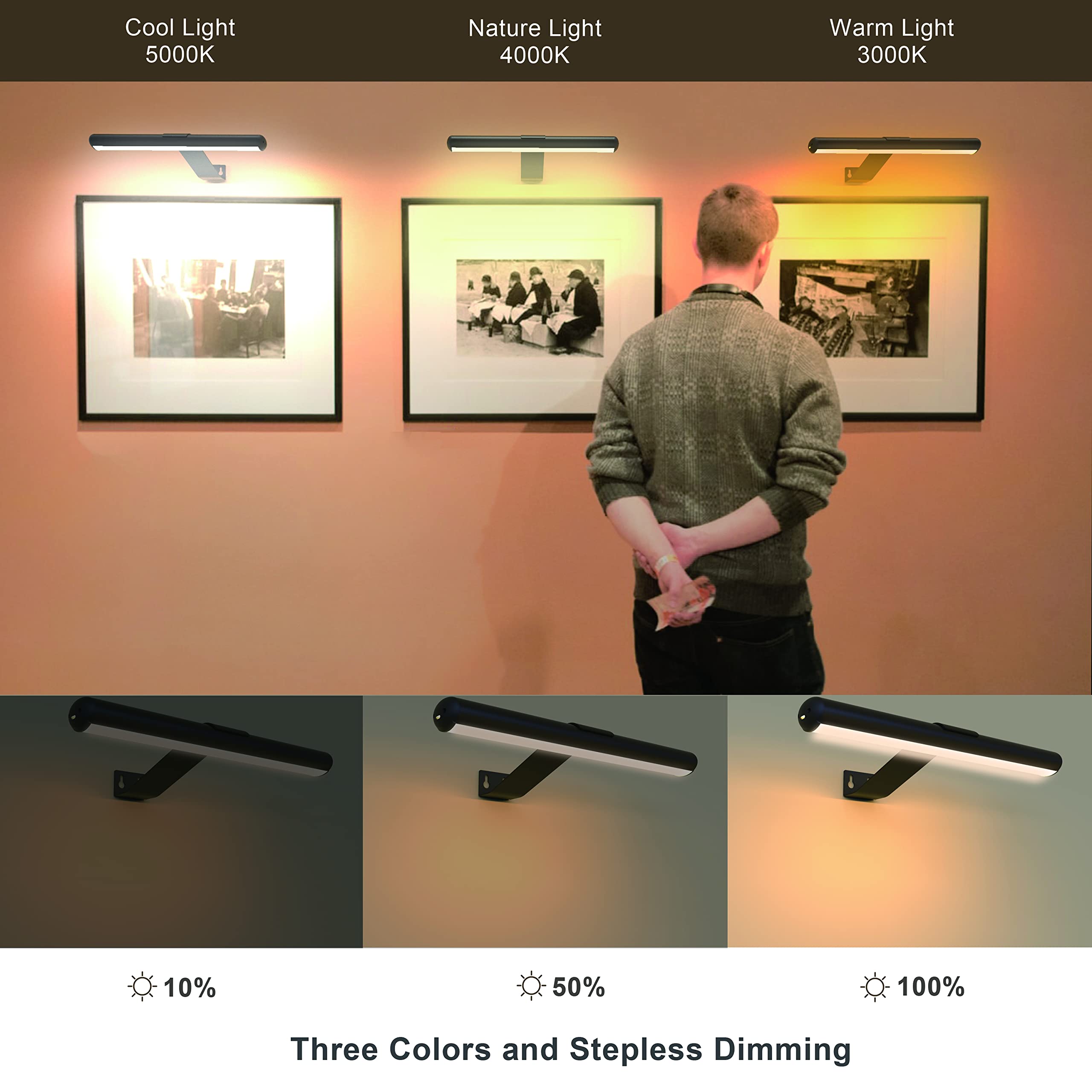 Yaqiihome Wireless Picture Light With Remote, Dimmable Led, 4000Mah Battery, Black Metal