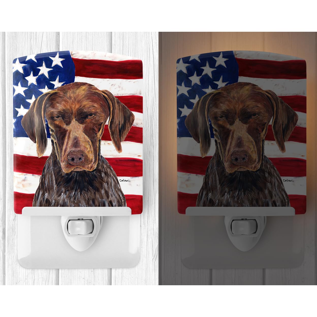 Carolines Treasures Ceramic Night Light, American Flag, 6x4x3in, German Shorthaired Pointer, Model SC9034CNL, UL-Certified