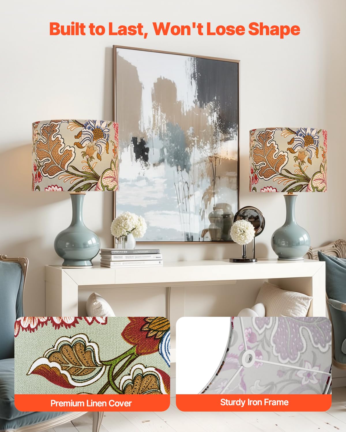 VEVOR Drum Lamp Shade Set, Linen, 13inx13inx10in, Dark Floral, Replacement for Table/Floor/Pendant Lights, Model lvsehuahui 330*250H