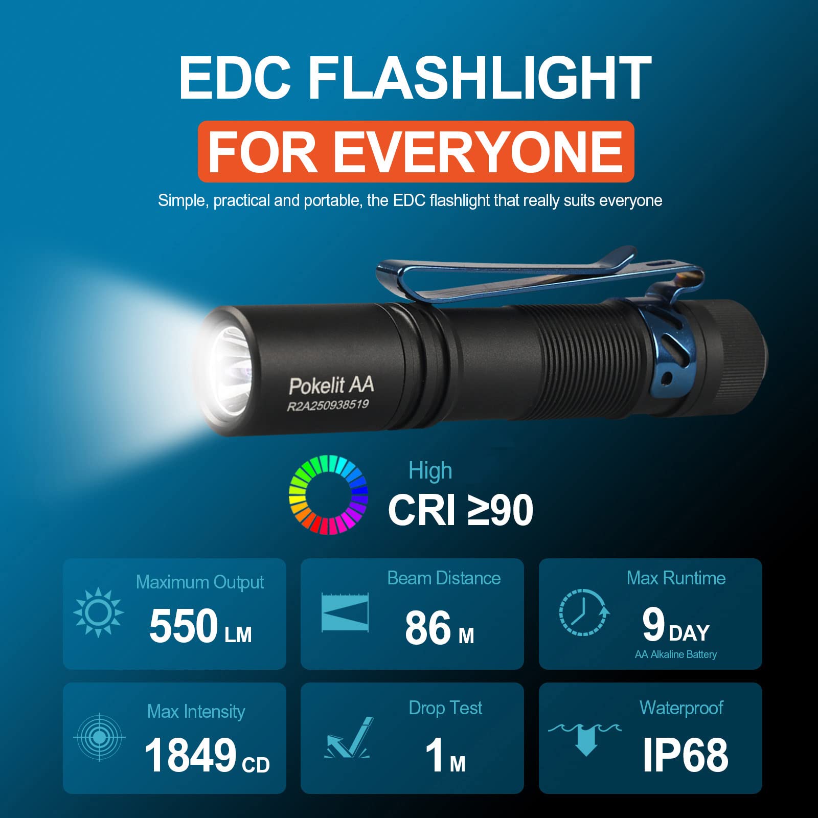 ACEBEAM Pokelit AA Rechargeable Mini Flashlight with Clip, 550 High Lumens Pocket EDC Flashlight, Super Bright Small Flashlight,