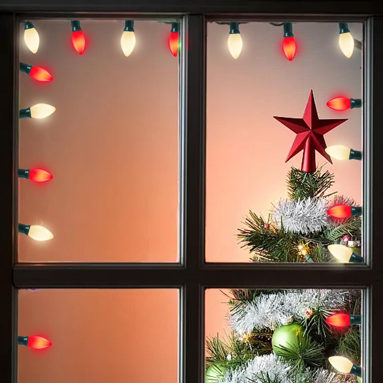 C7 Led Red And White Christmas Lights, 25Ft Outdoor Decorations With 27 Shatterproof Bulbs, Hanging Vintage Christmas Lights For