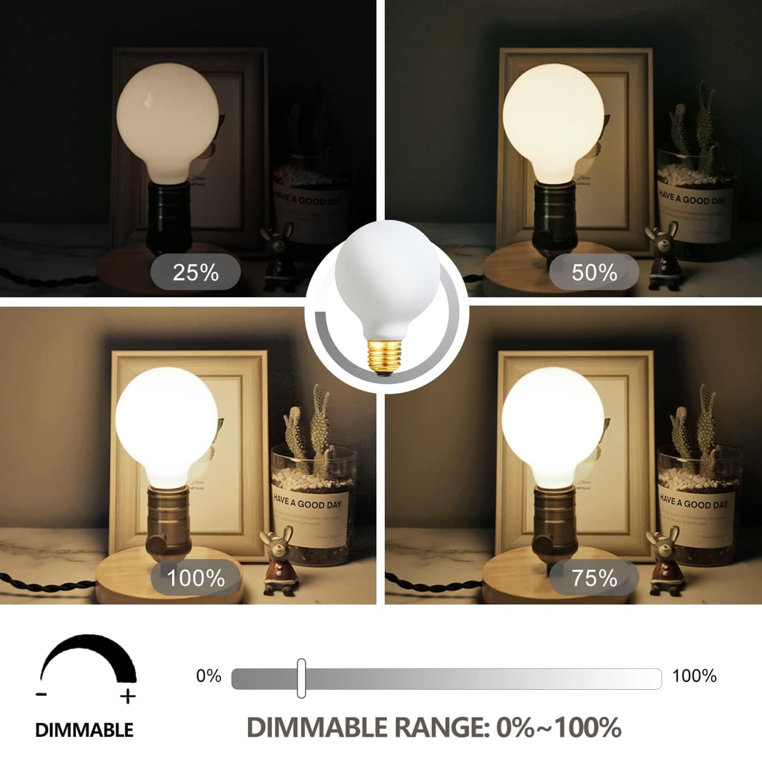 Leools LED Light Bulb G25/G80 Dimmable 6W Soft White 3000K CRI95 E26 Base, 4 Pack - Vintage Matt White Glass