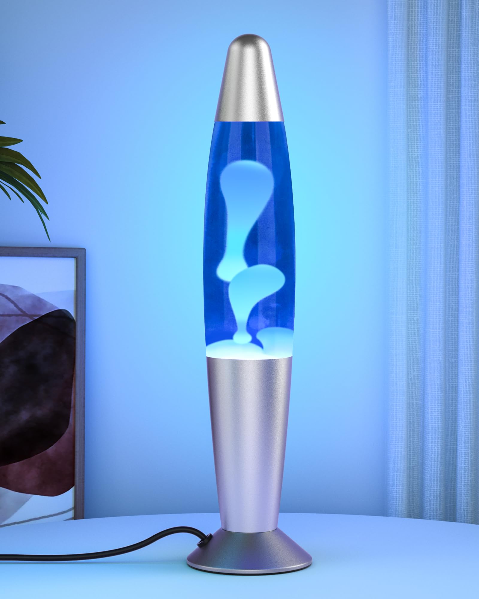 Eadaiylon Blue LED Motion Lamp for Adults and Kids, Liquid Motion Lamps with White Wax Flows, Night Light Home Room Decor, Gifts