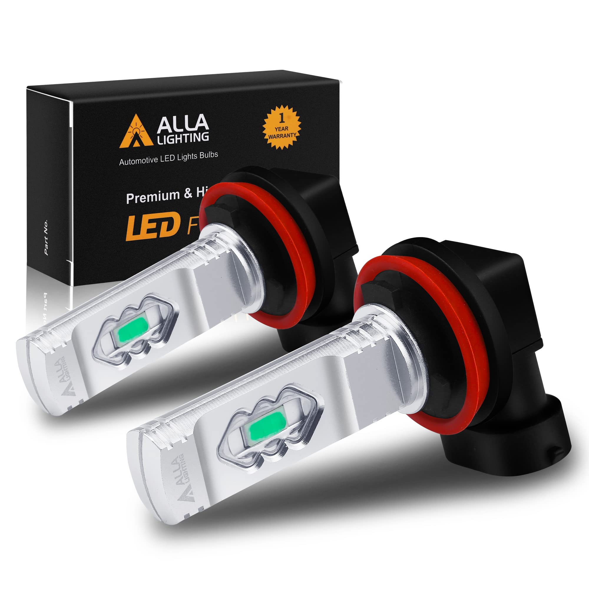 Alla Lighting 3600Lm Xtreme Super Bright H11 H16 Led Bulbs Fog Lights Lamp Replacement H8, 8000K Ice Blue, High Illumination Eti