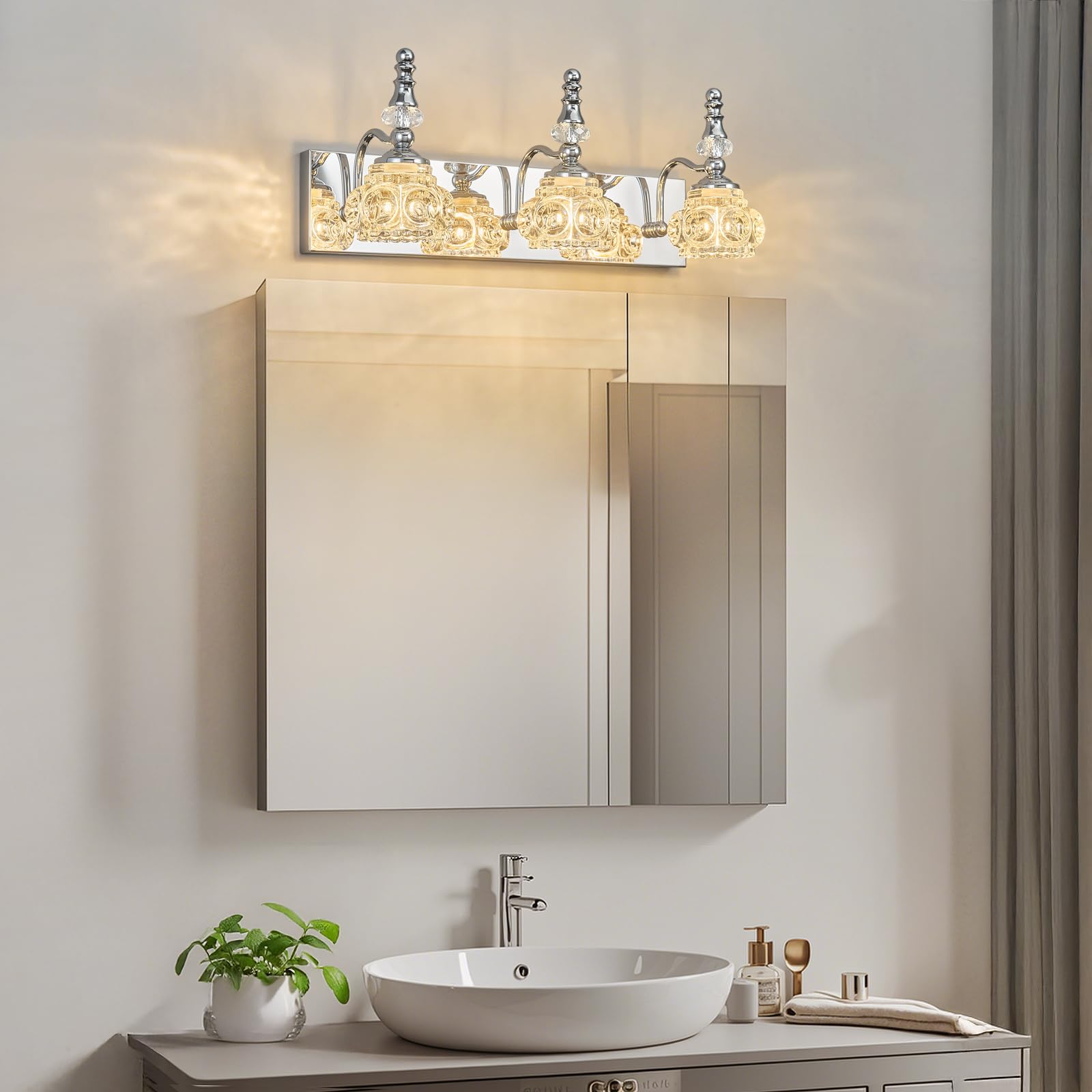 Lbsqj 3-Light Vintage Bathroom Vanity Light Fixture Industrial Chrome With Glass Shade Vanity Light Fixtures Over Mirror Glass Bathroom Vanity Lighting Fixtures G9 Bulb Wall Lights