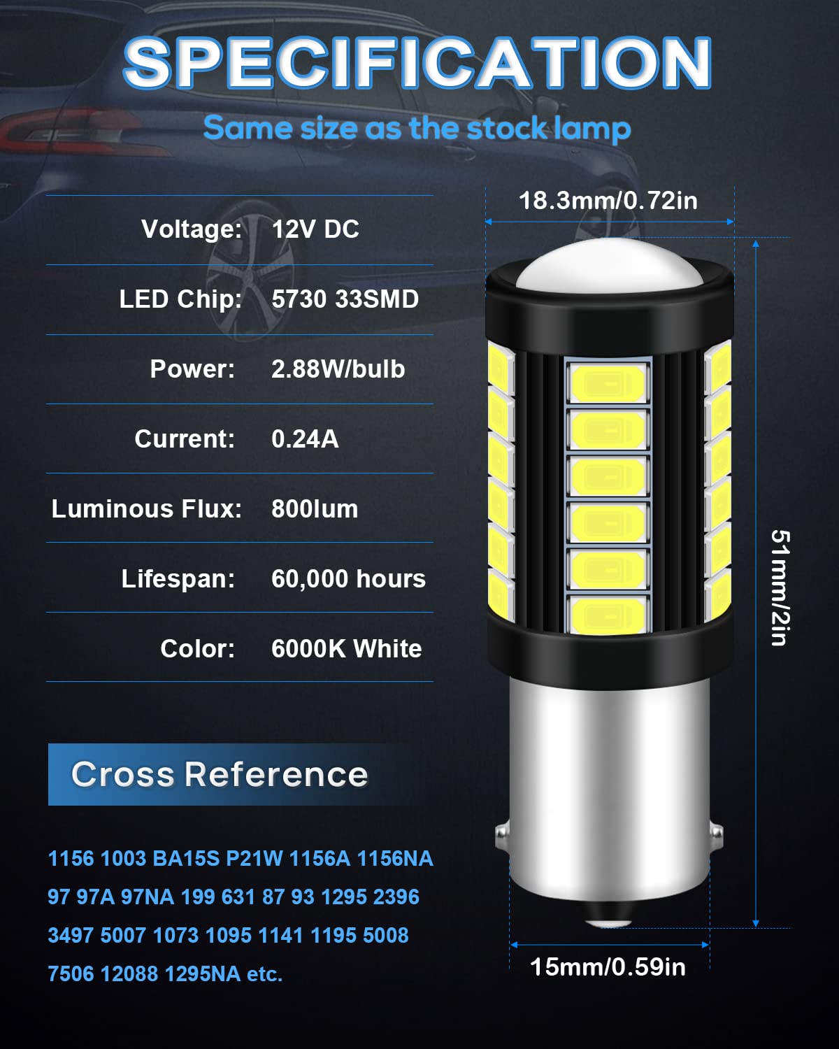 Qoope 1156 LED Bulbs 33SMD White Replacement for RV/Camper/Trailer Lights, Pack of 10
