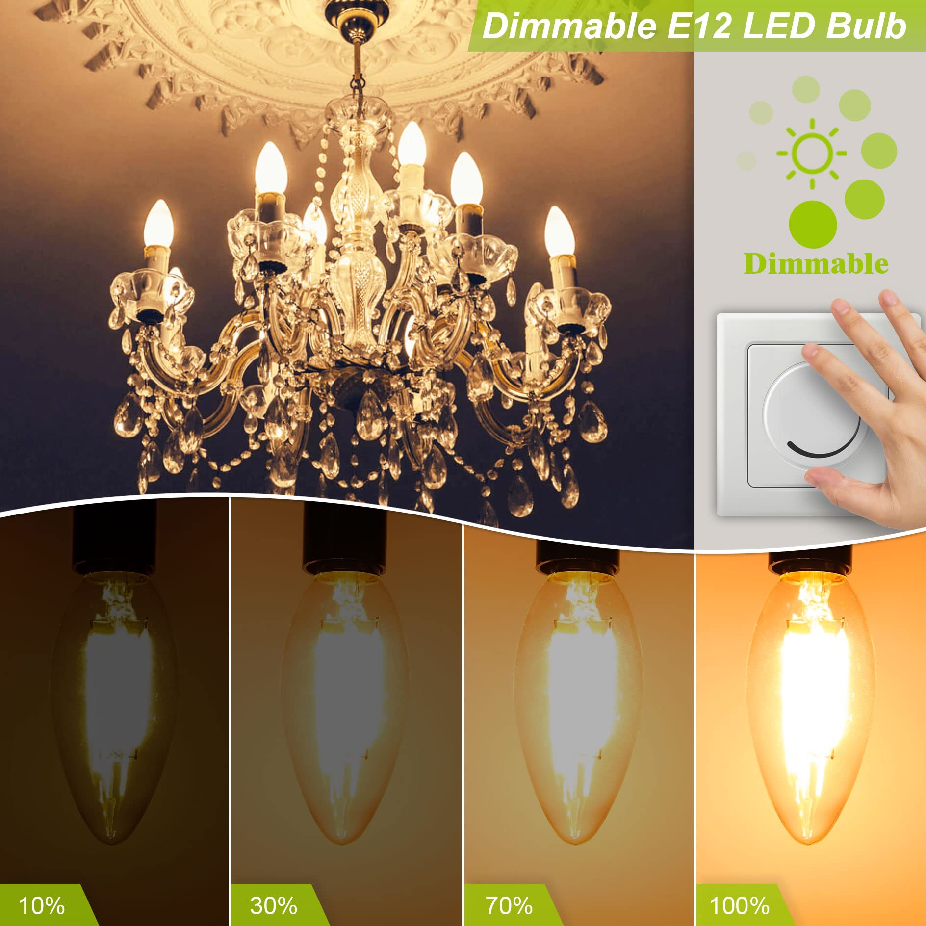 Dimmable Candelabra Led Light Bulb 40W Equivalent, E12 Chandelier Light Bulbs Warm White 3000K , 400Lm, Cri 85+, B11 Type B Ceil