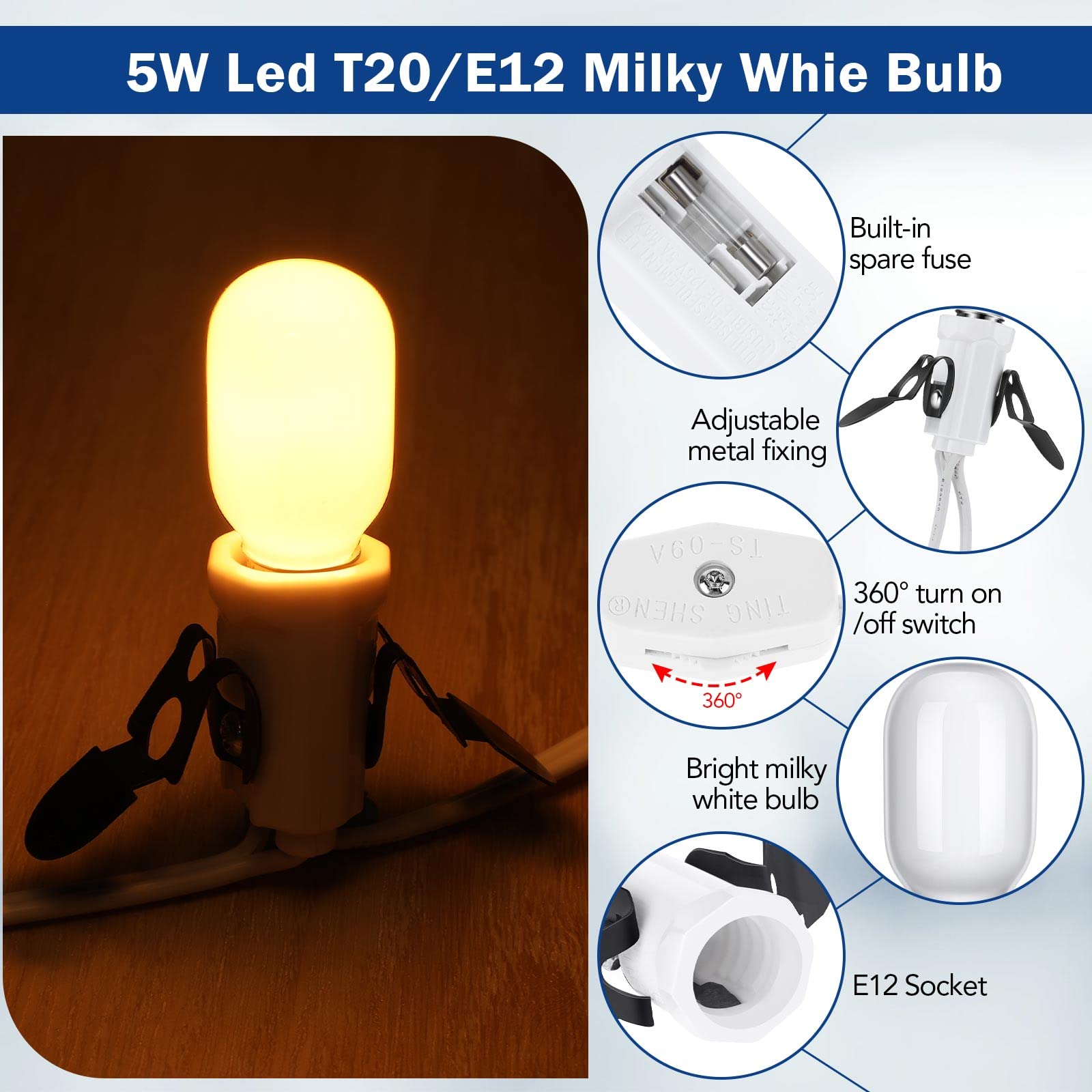 Leelosp LED Light Cord with 5 White Bulbs, 9.84 ft Christmas Village Light Kit, Plastic