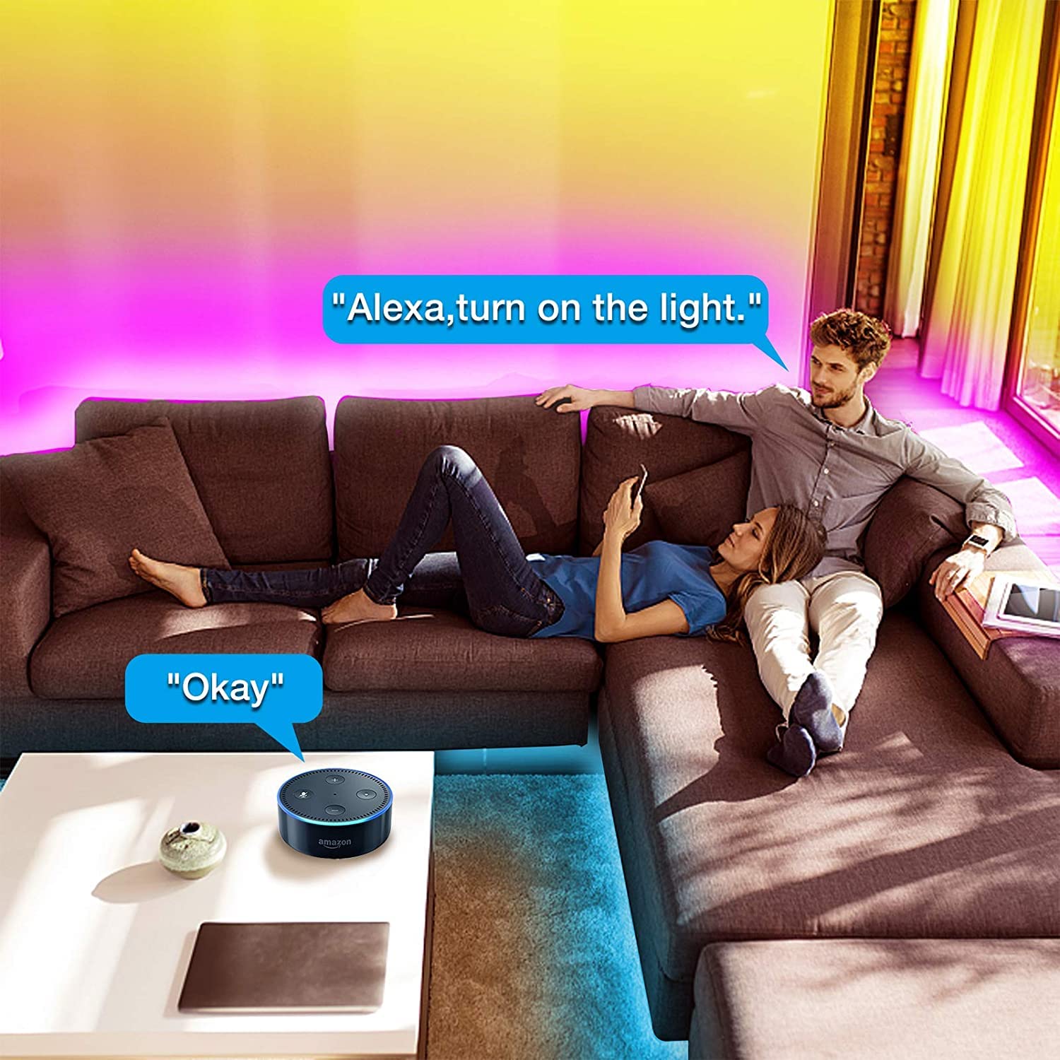 DAYBETTER Smart WiFi LED Strip Lights, 150ft Multicolor, App Controlled, Works with Alexa & Google Assistant, Remote Included
