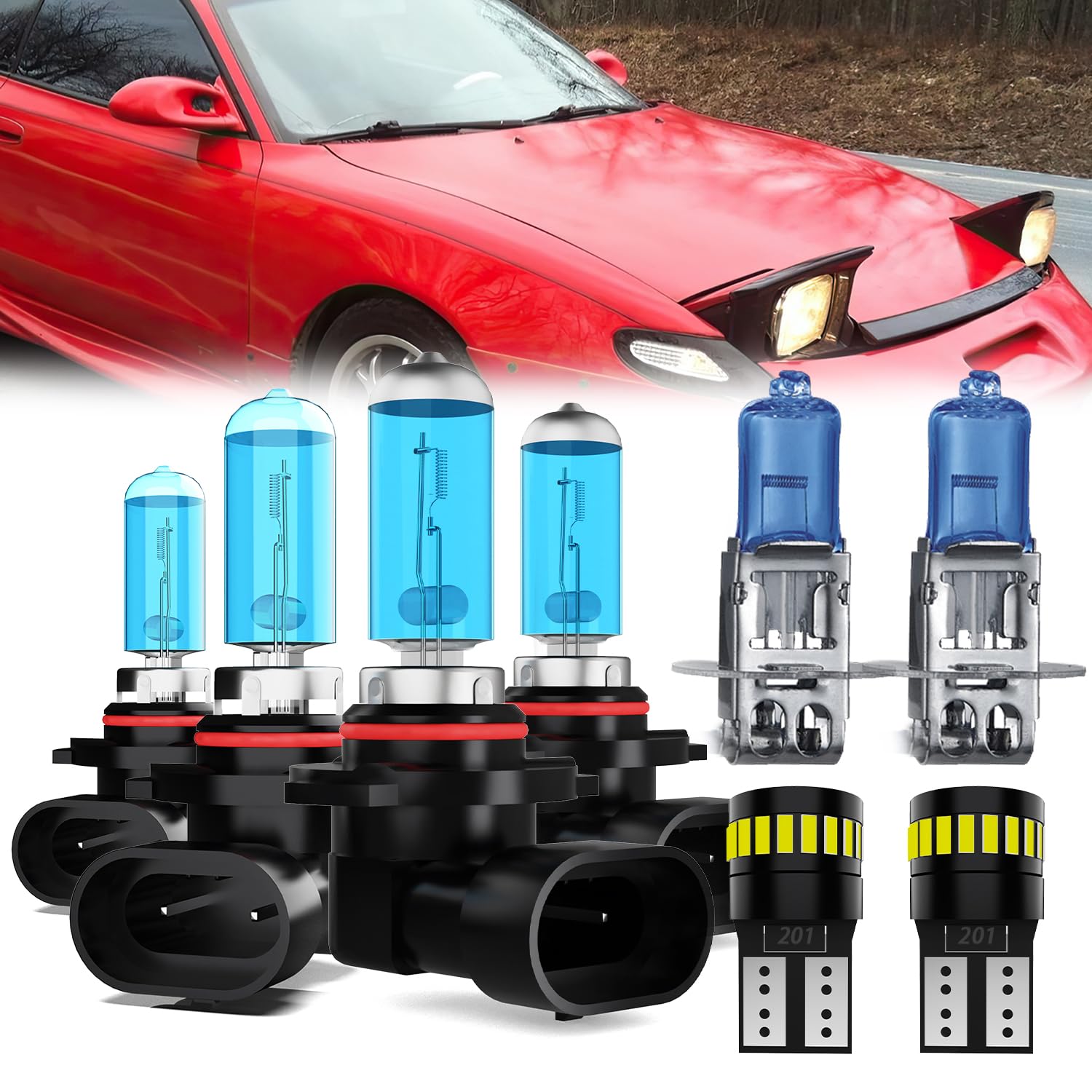 LECCIBUB Headlight Bulbs License Plate Lights Fit For Toyota Celica 1994-1999, 9005 High Beam + 9006 Low Beam + H3 Fog Lights Ha