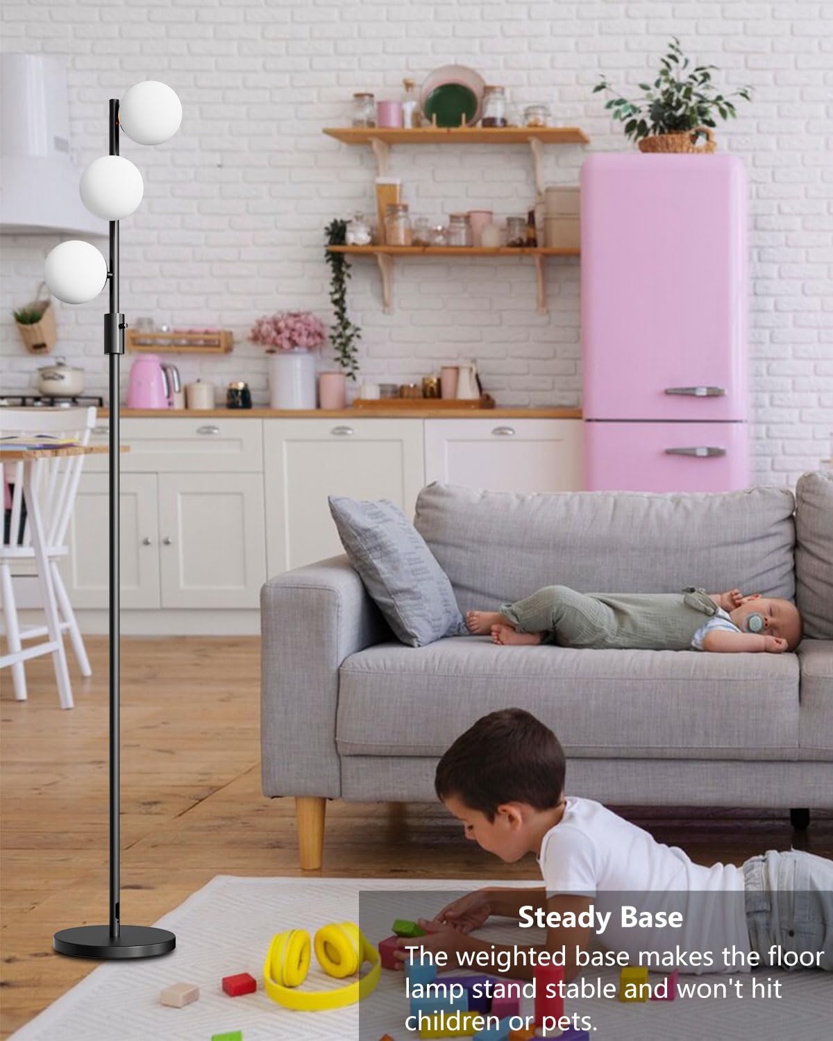 Lightdot Dimmable Globe Floor Lamp - 3PCS 3000K G9 Bulbs, Black Metal, Mid Century Modern Design, Suitable for Living Room & Office