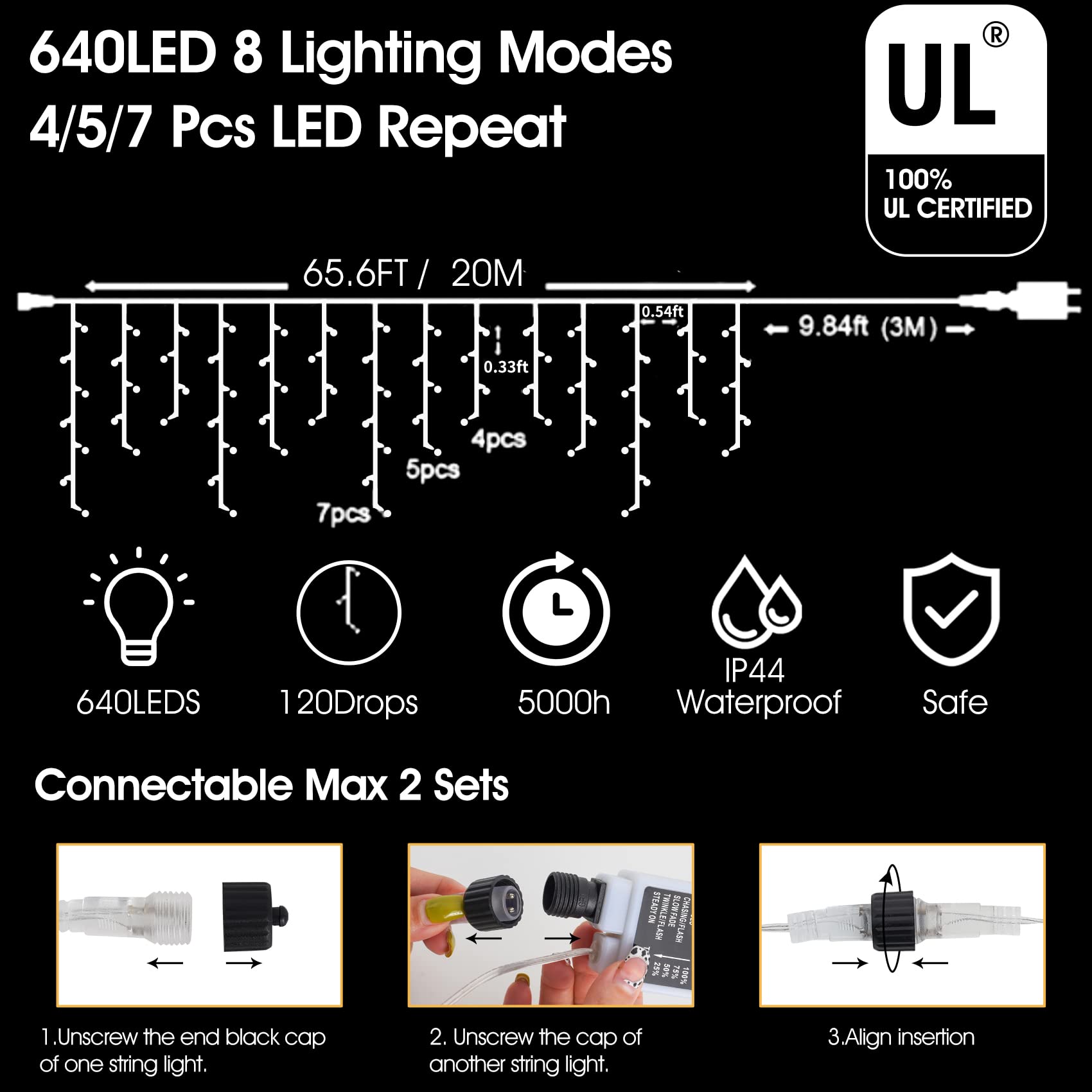 Christmas Icicle Lights Outdoor,640 Led 65.6 Ft 8 Modes With Remote Control, Curtain Fairy String Lights For Christmas Decoratio