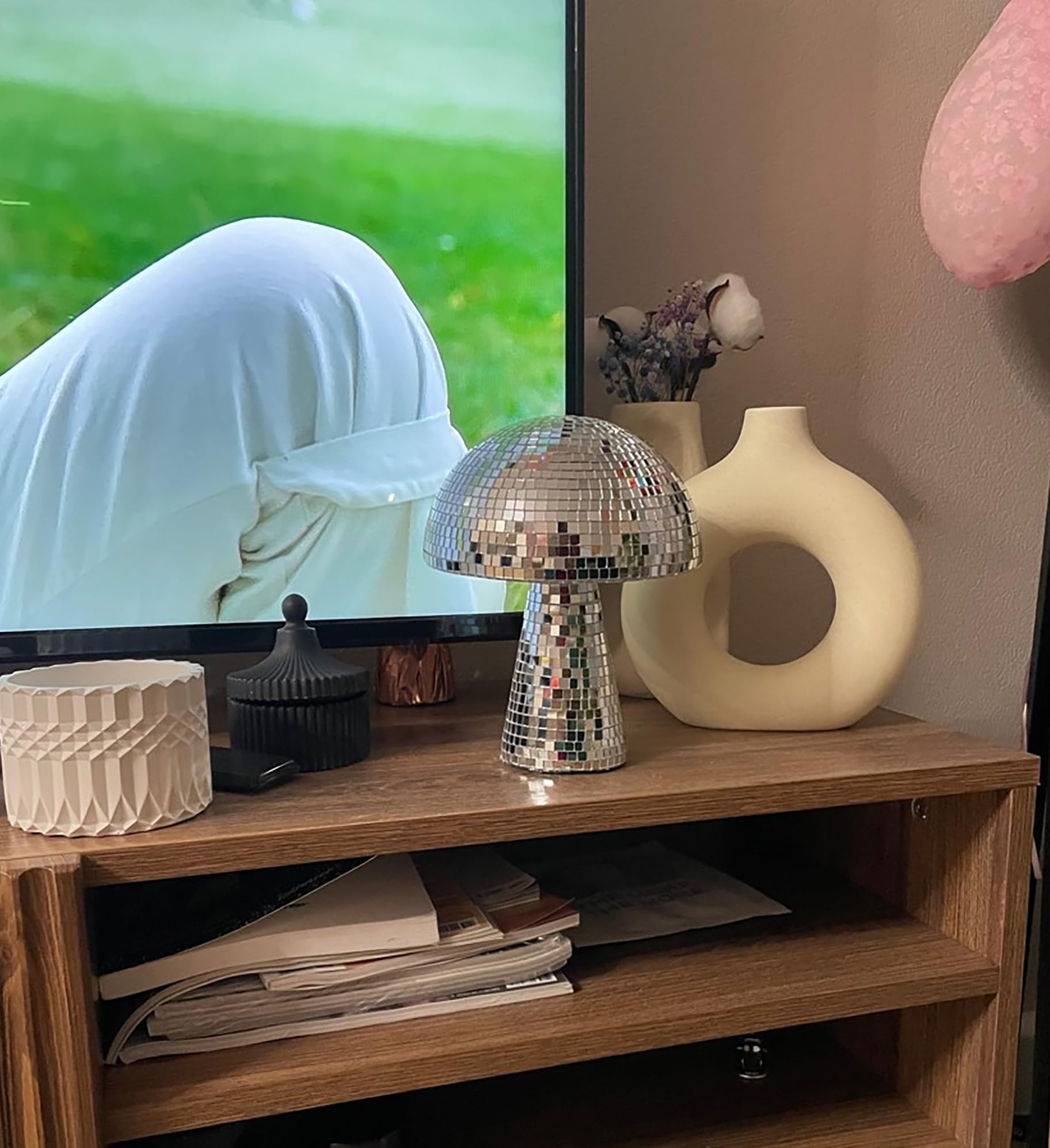 Yeehlmer Creative Mushroom Disco Ball For Party Table Decor Mirror Retro Handmade Disco Ball Mushroom Shape Home Art Decorations Bar Ornaments (Silver M(7))