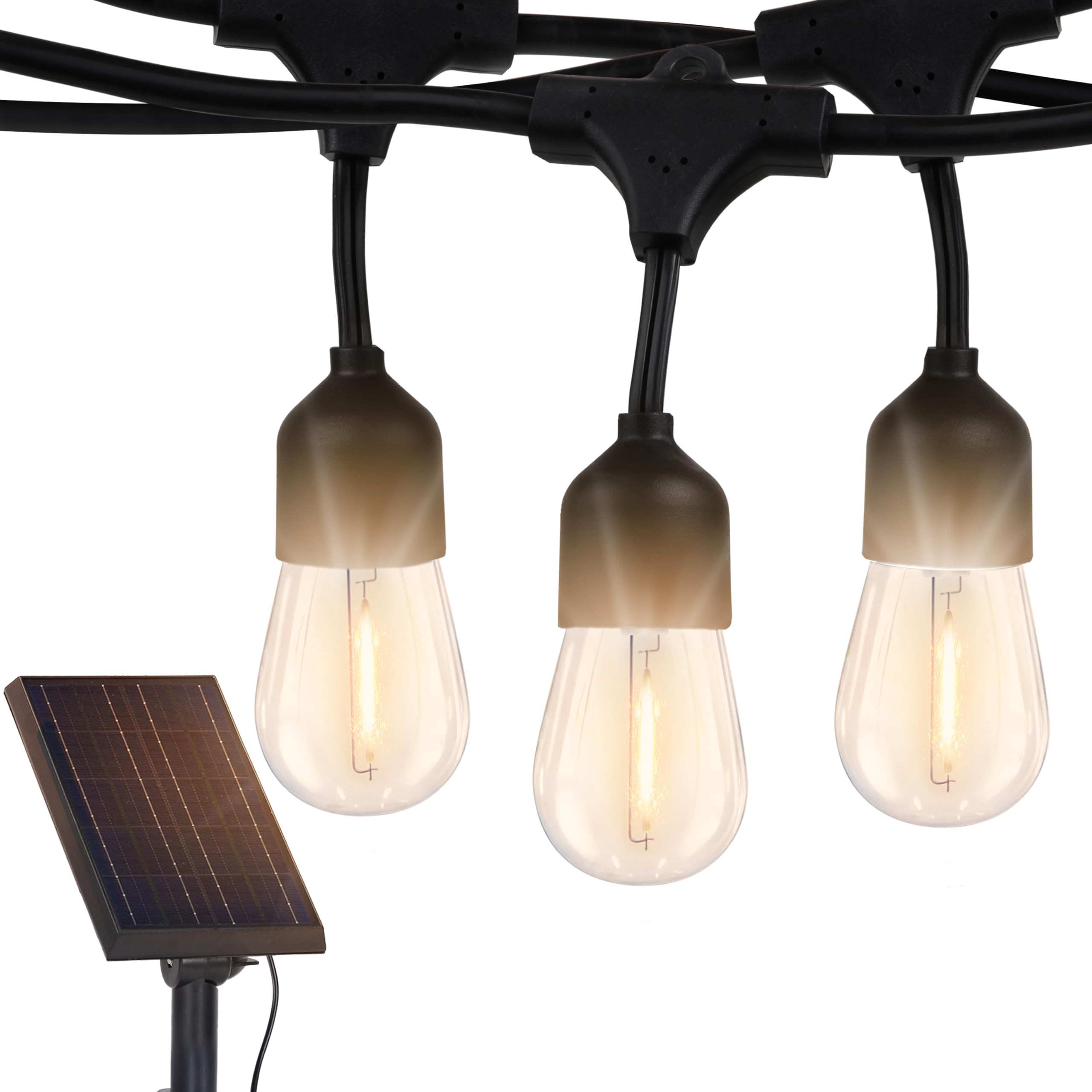 Brightech Ambience Pro Solar String Lights, 48ft, 15 Edison Bulbs, Waterproof, Black/Clear, Model SLR-48HG-WW