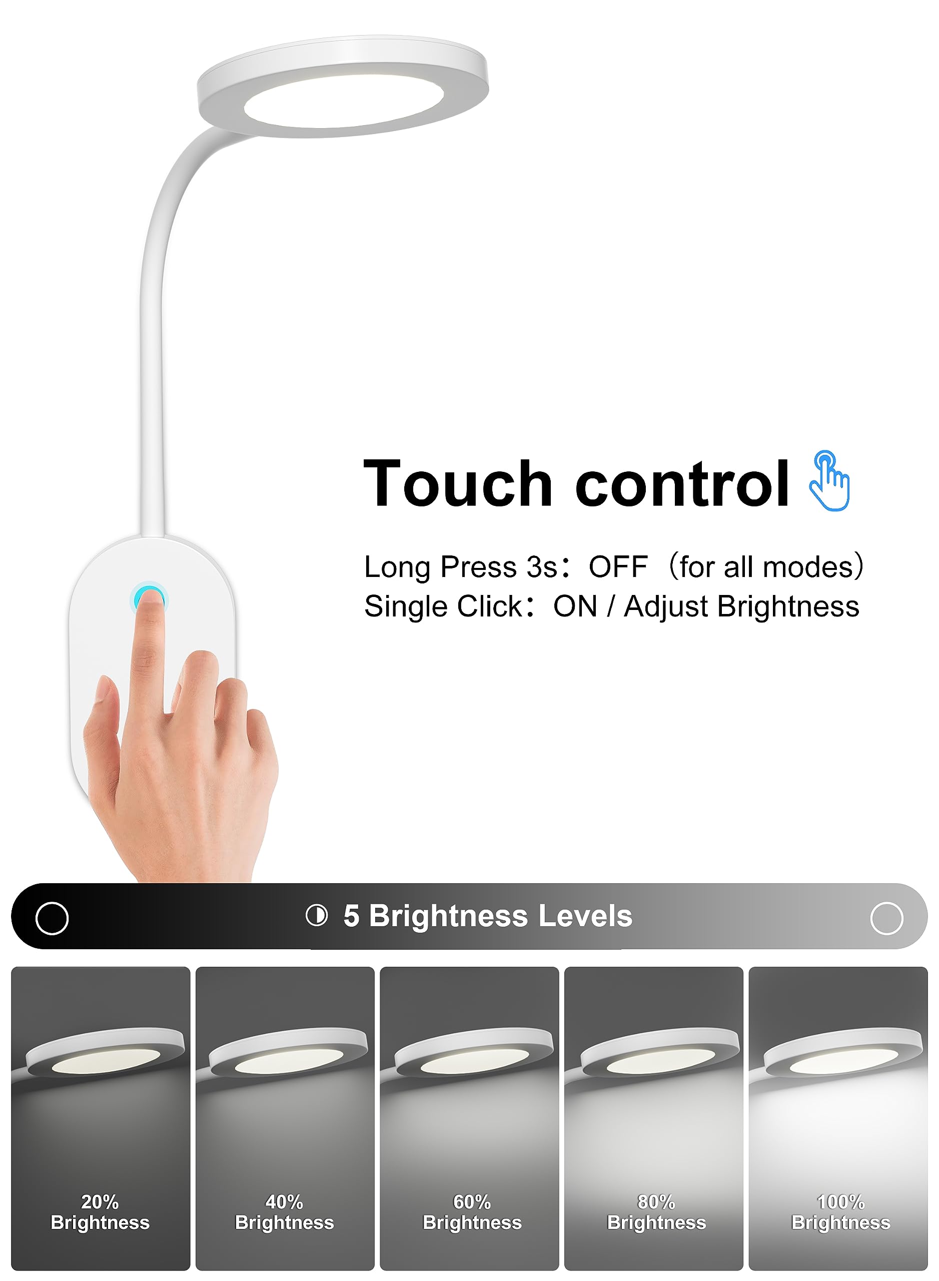 Deeloop Wall Mounted Reading Light,Book Lights With Usb Output, Reading Lamps For Bed Headboard In 4 Hours Auto-Off, Touch Contr