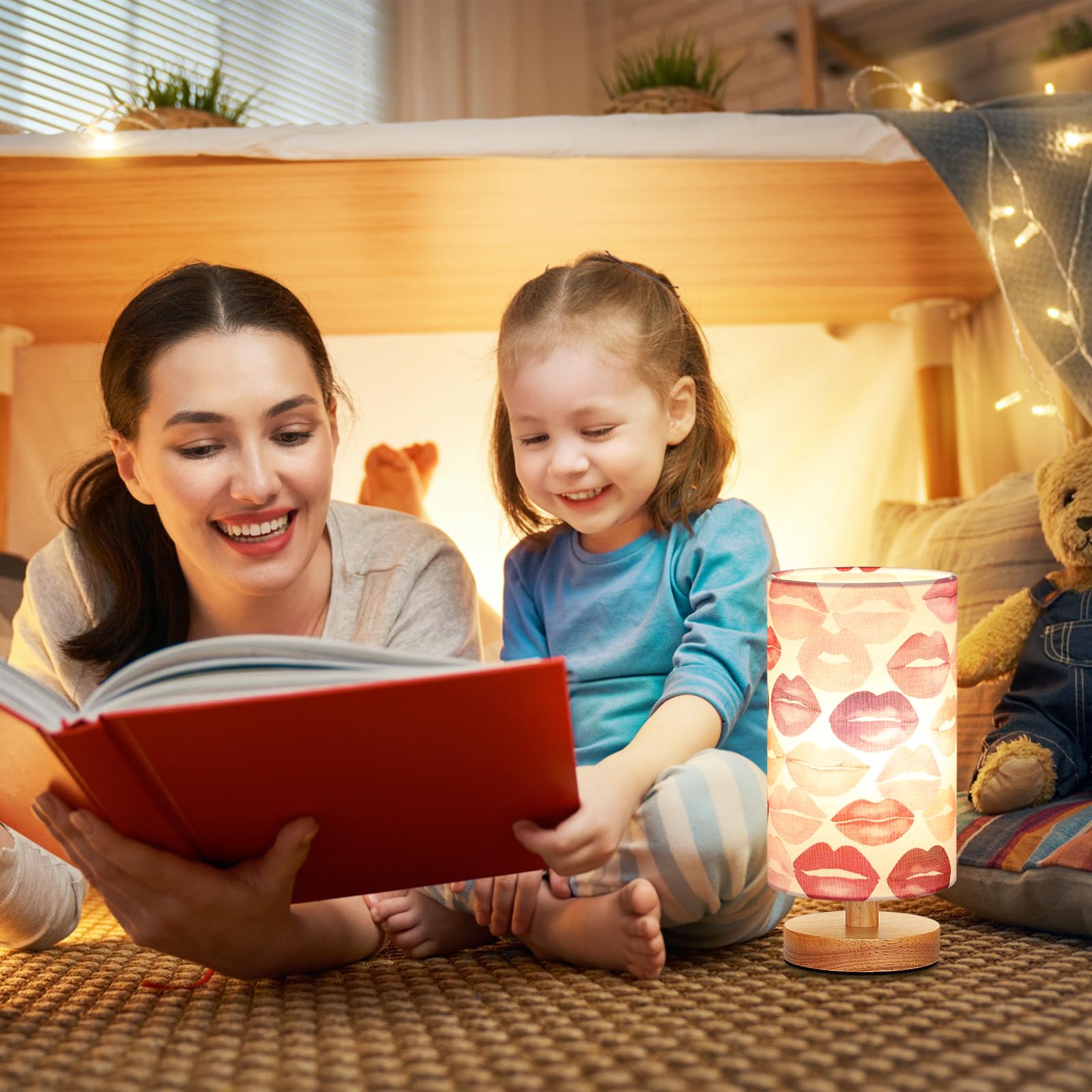 Fenmzee Lips Table Lamp For Bedroom - Inline Control, Small Bedside Lamp With 3000K A15 Led Blub, Easy Assembly (Lips White Shad