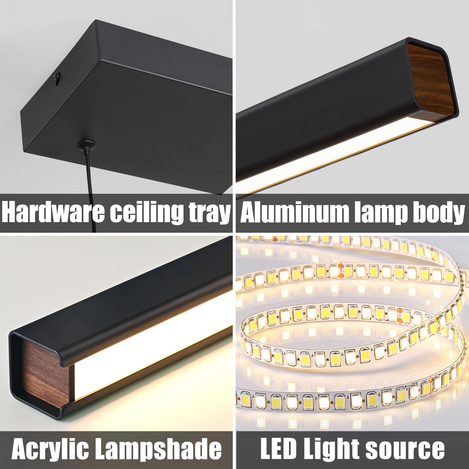 Matven Linear Pendant Light Fixtures, Dimmable LED, 47IN, Aluminum, 3000K-6000K for Kitchen Island, Dining Room, Office, Bar