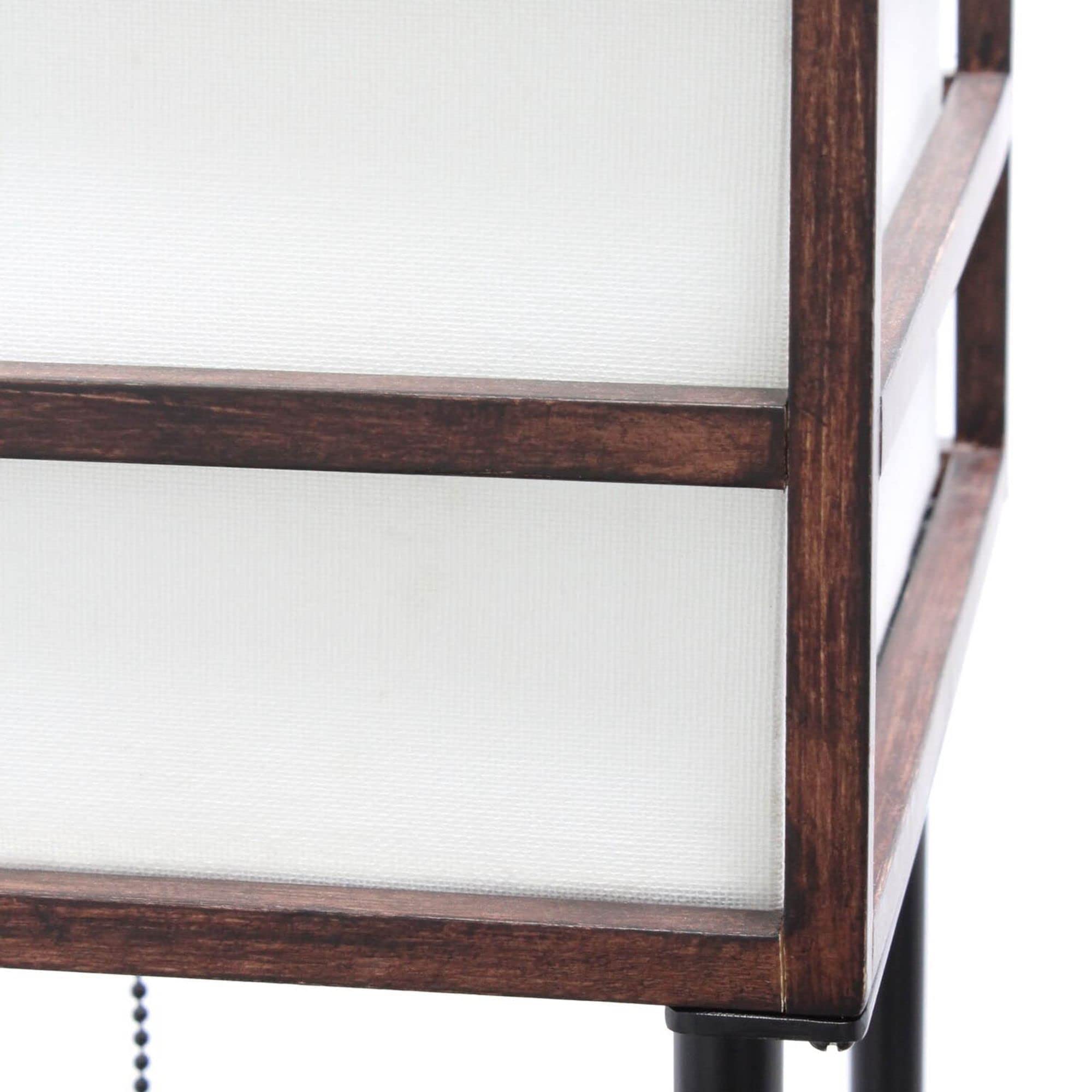 LALIA HOME Metal Etagere Floor Lamp with Linen Shade, Dark Wood, Model LHF-5055-DW, Storage Shelves
