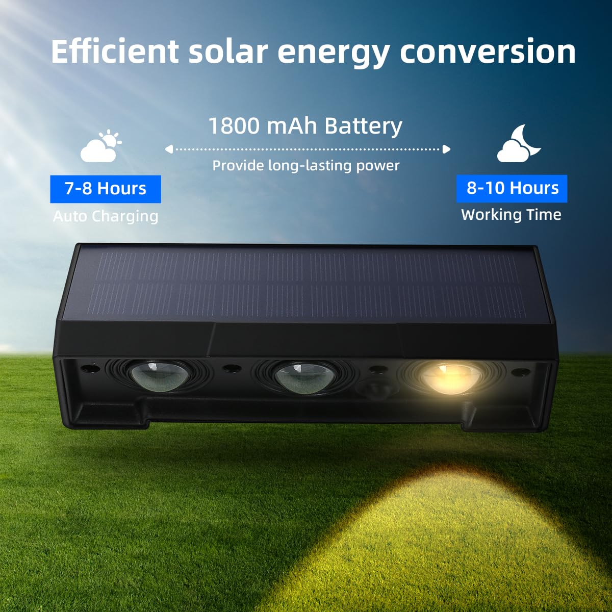 Solar Wall Lights Outdoor, 3 Led Lenses Fence Lights Solar Powered Outdoor Waterproof Warm White, Dusk To Dawn Exterior House Nu