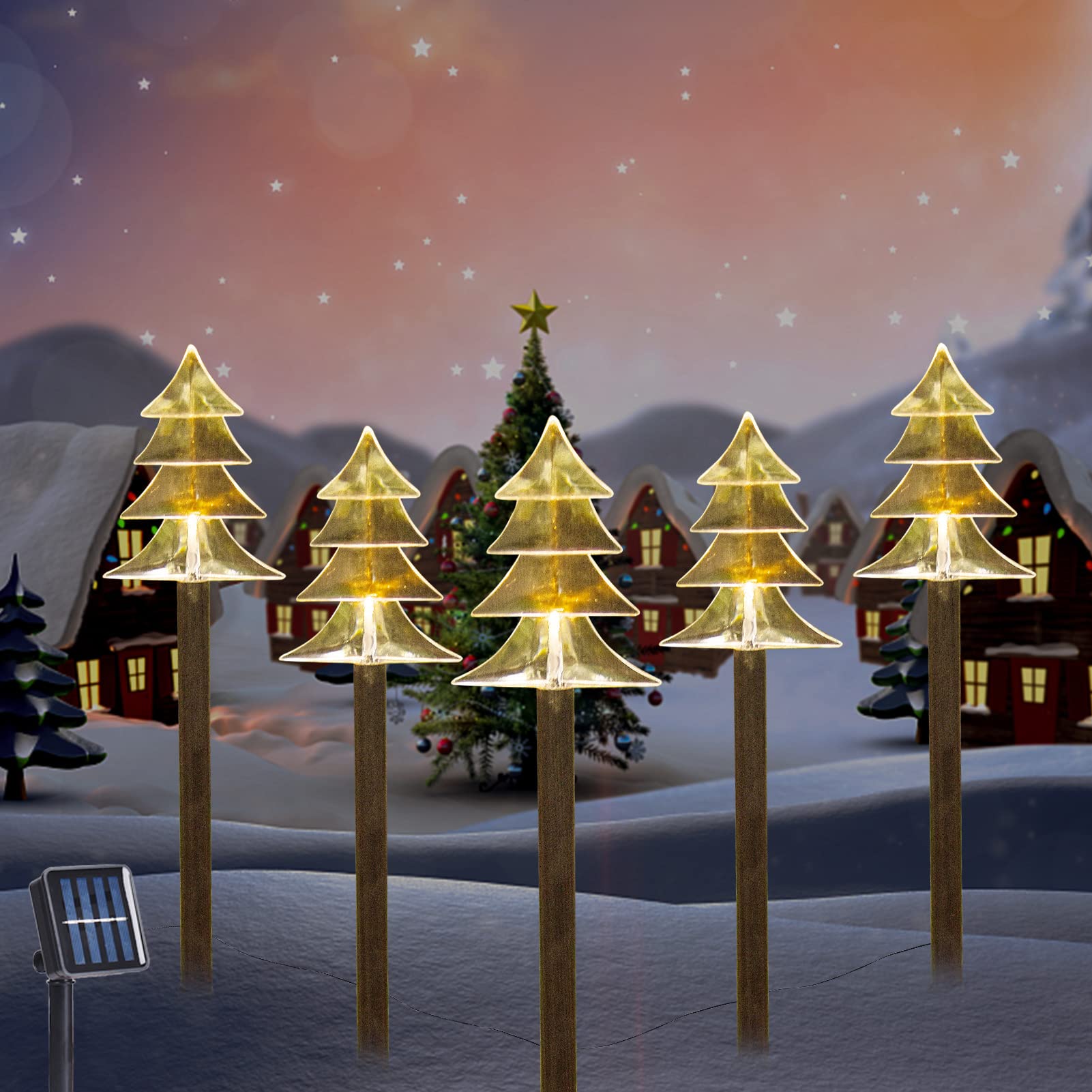 Brightdeck Christmas Solar Pathway Lights Outdoor Decorations Xmas Tree Lights Waterproof Led Garden Stake Light For Walkway Yard Lawn Porch Holiday Decor 5-Pack (Small Tree  5 Pack)