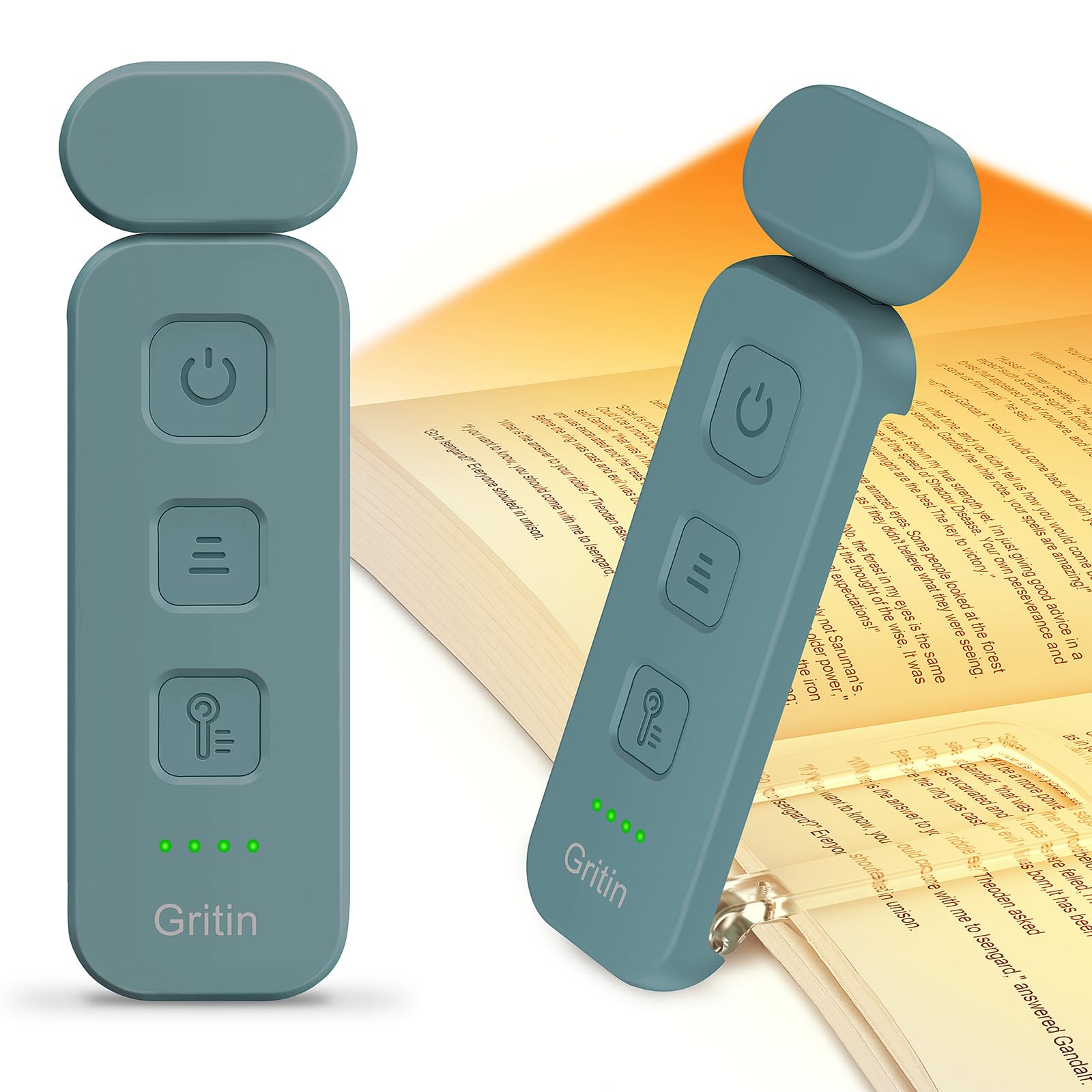 Gritin Reading Light  Rechargeable Book Light for Reading in Bed - Eye Caring 3 Color Temperatures 5-Level Dimmable Brightness Long Lasting Compact Size Clip on Book Reading Light-Pacific Blue