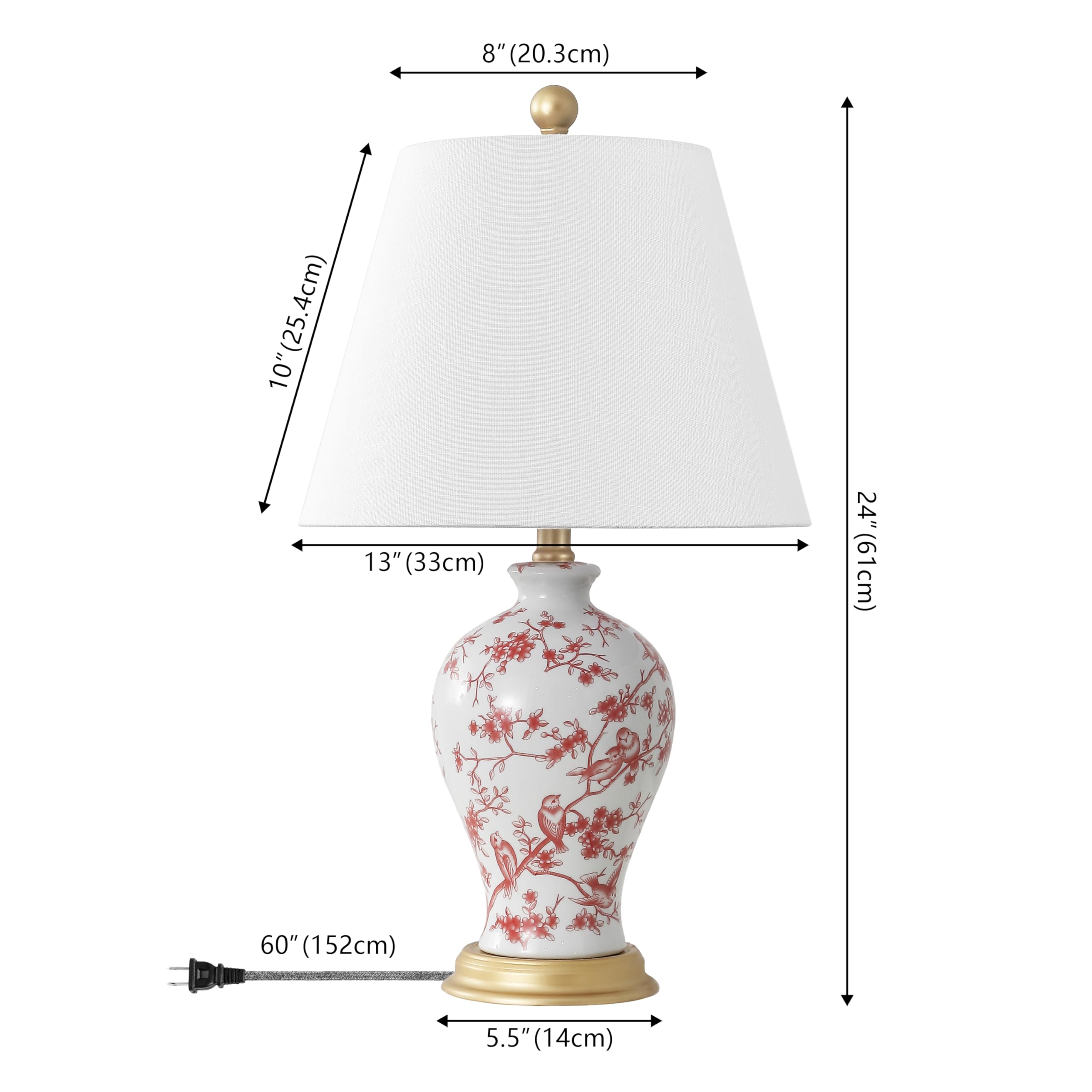 Jonathan Y Jyl3009C Grace 24'' French Country Cottage Ceramic/Iron Floral Urn Led Table Lamp, White/Red For Bedroom, Living Room