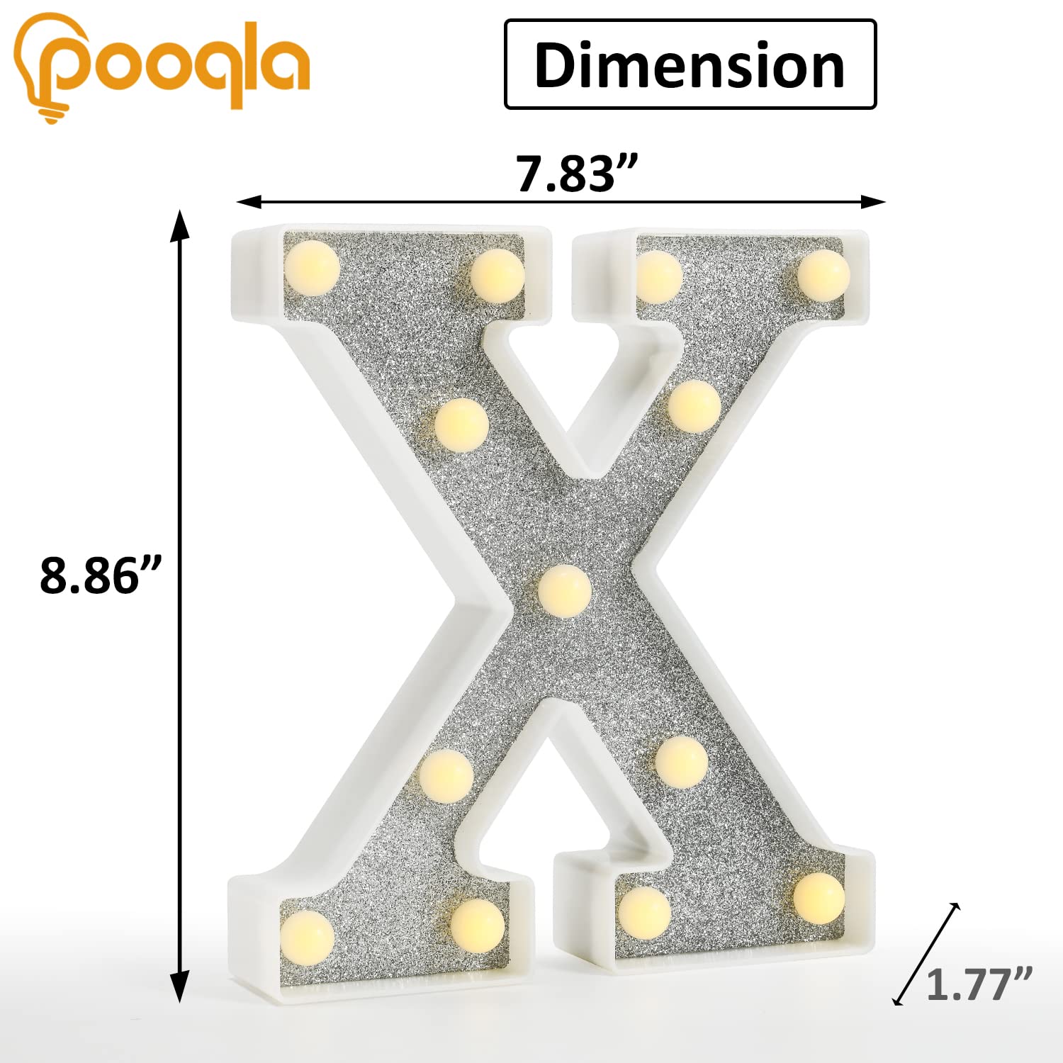 Pooqla LED Marquee Letter Light Sign, Colorful 18 Colors, Battery Powered, Glitter Silver, Model 0daab49c, Home Decor