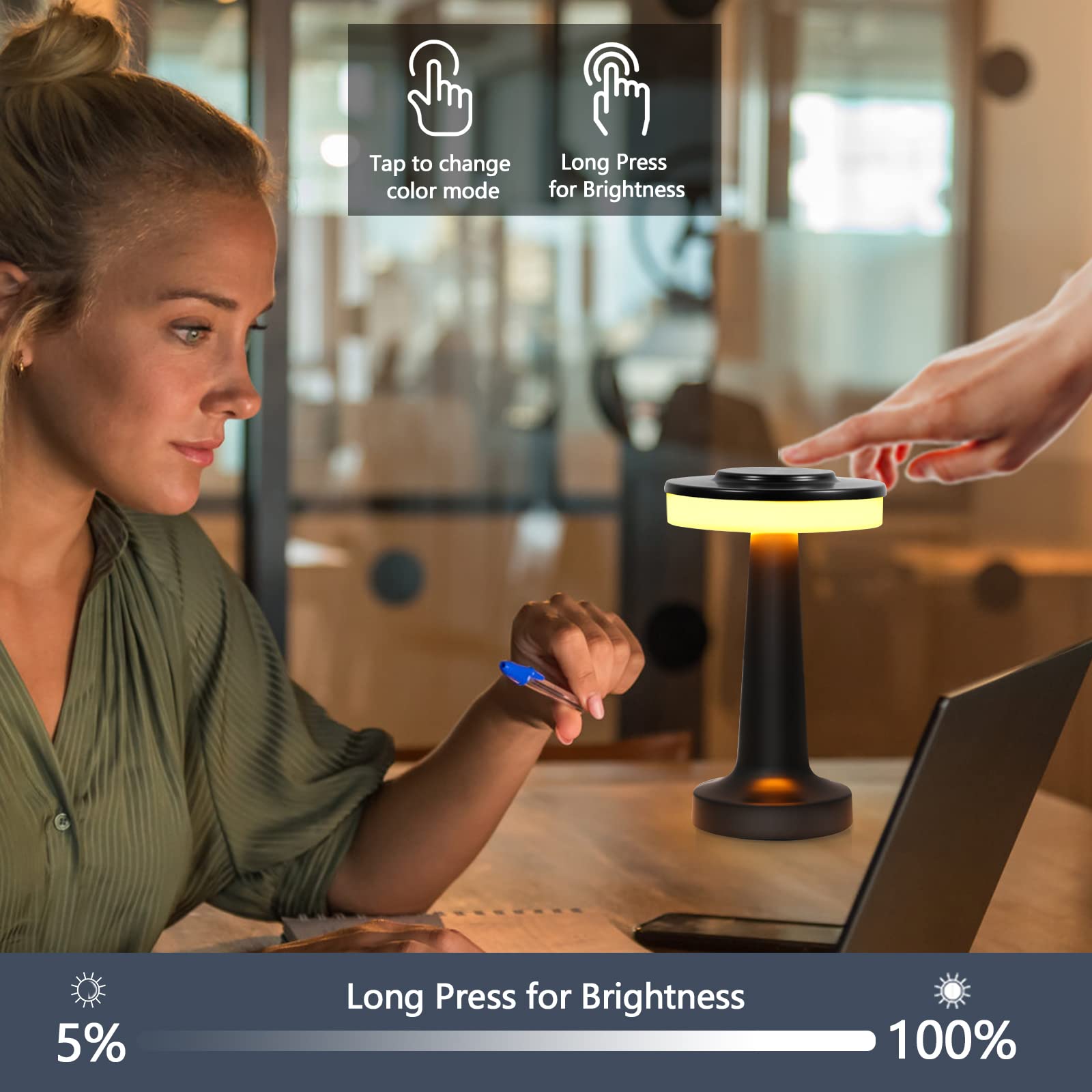 Sunligtgo Cordless Table Lamp, Portable Led Desk Lamp, Table Sensor Control Beside Lamps, Kids Night Light With Stepless Dimming & Charging Completed Tip Light & 3 Colors Changing