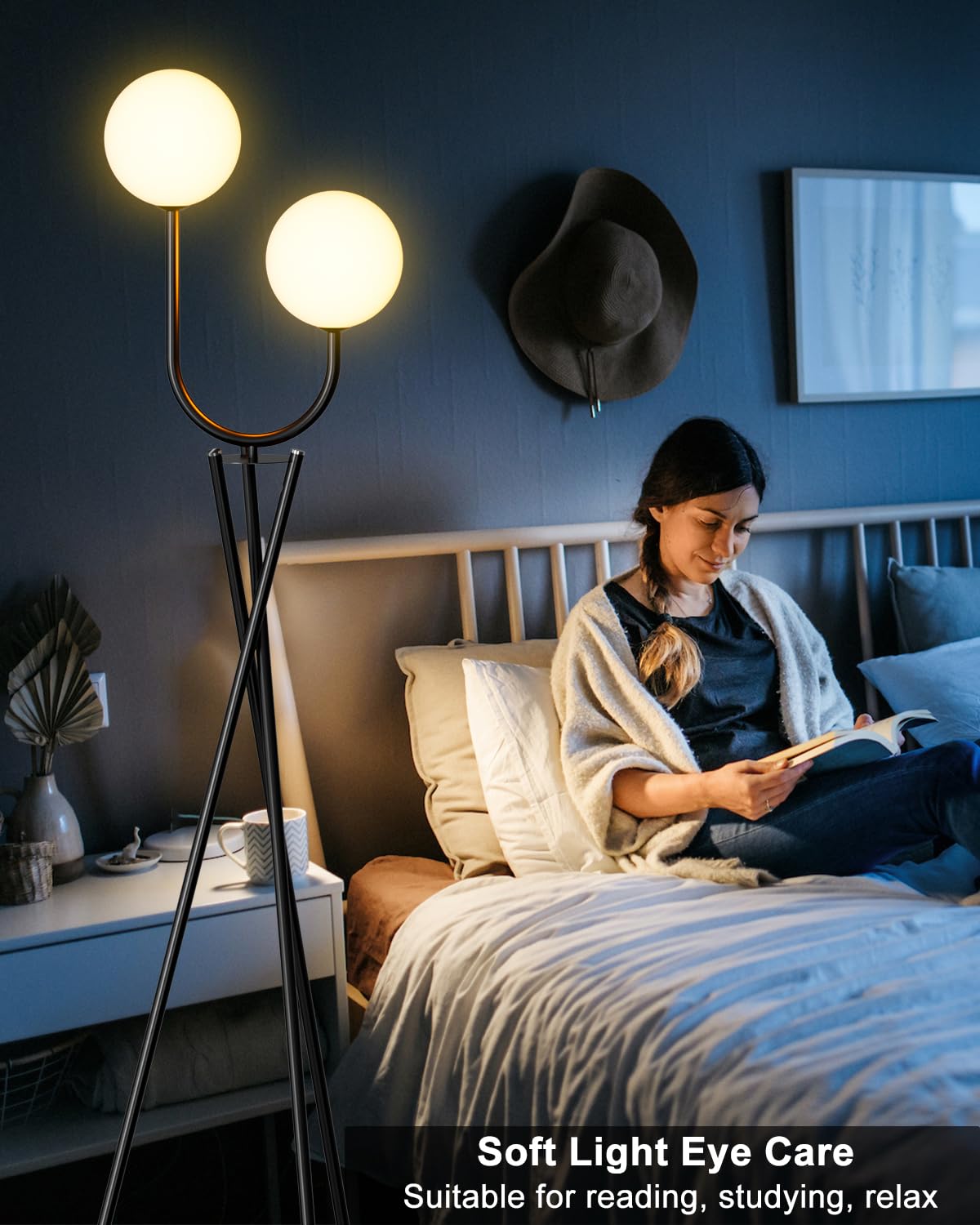 Lightdot Dimmable Black Tripod Floor Lamp, 3 Globe 3000K Bulbs, Modern Mid Century Design