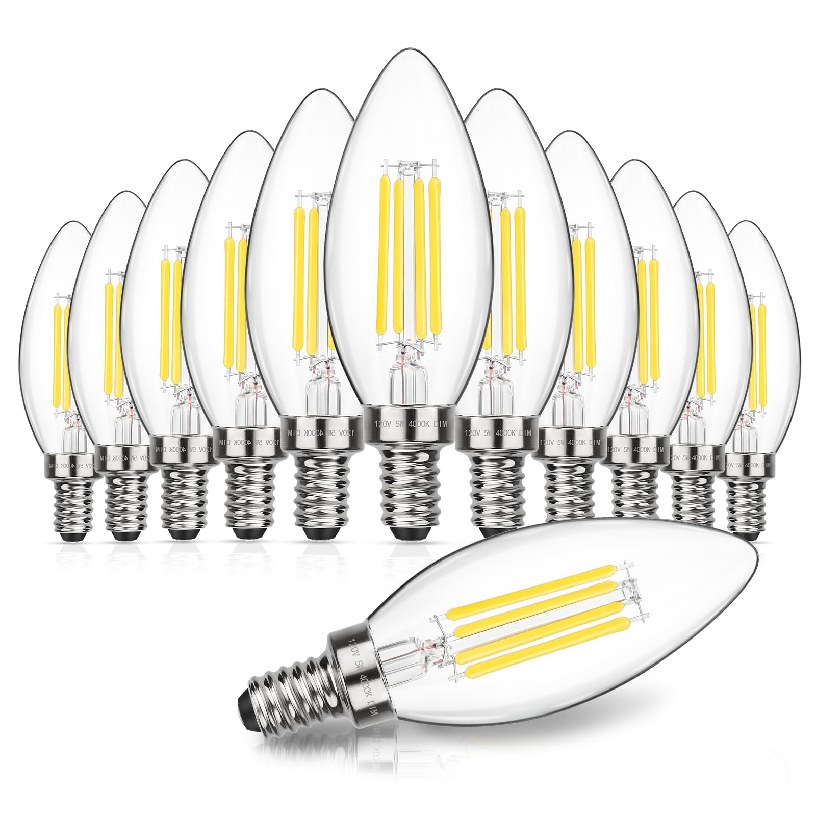 Maxvolador Dimmable E12 Led Candelabra Bulbs 60W Equivalent, Neutral White 4000K, 600Lm Chandelier Light Bulb, B11 Led Candle Li