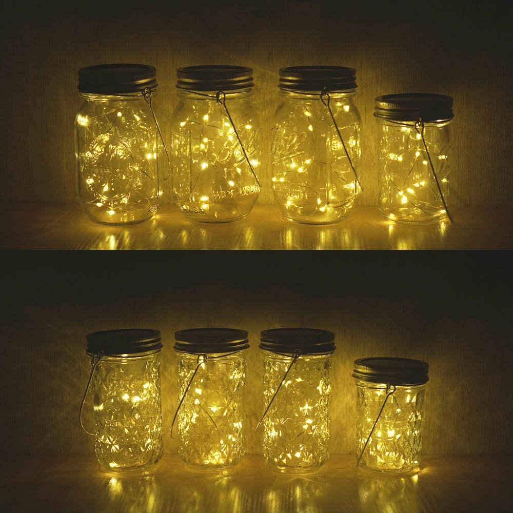 Decorman Solar Mason Jar Lights, 20 LED, Warm White, 8 Pack Waterproof Fairy Star Firefly Lids for Patio Garden Wedding Decoration