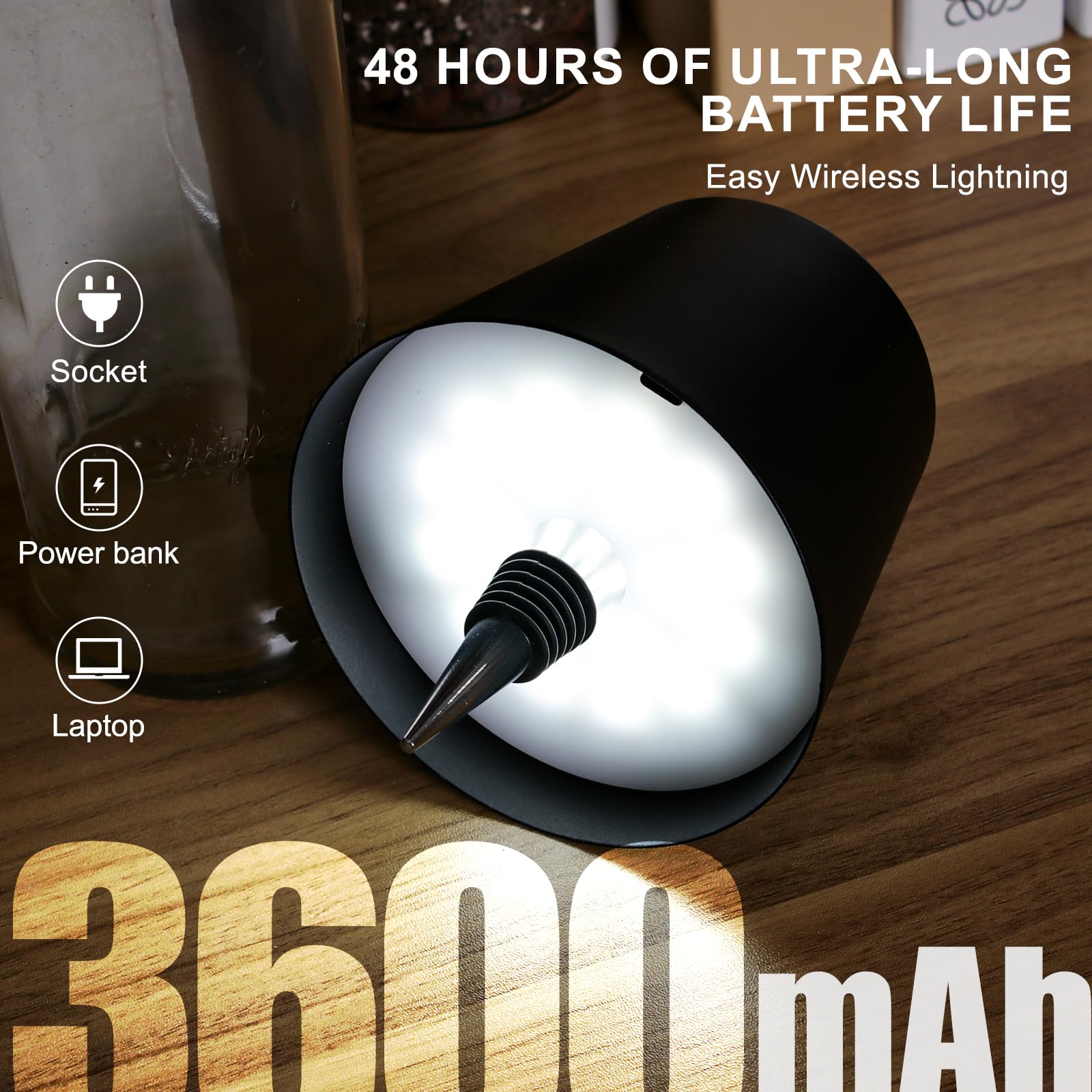 Mebaraul 3600Mah Wireless Bottle Lamp, 2025 New 3 Color Rechargeable Wine Bottle Light, Cordless Led Table Light For Bars Restau