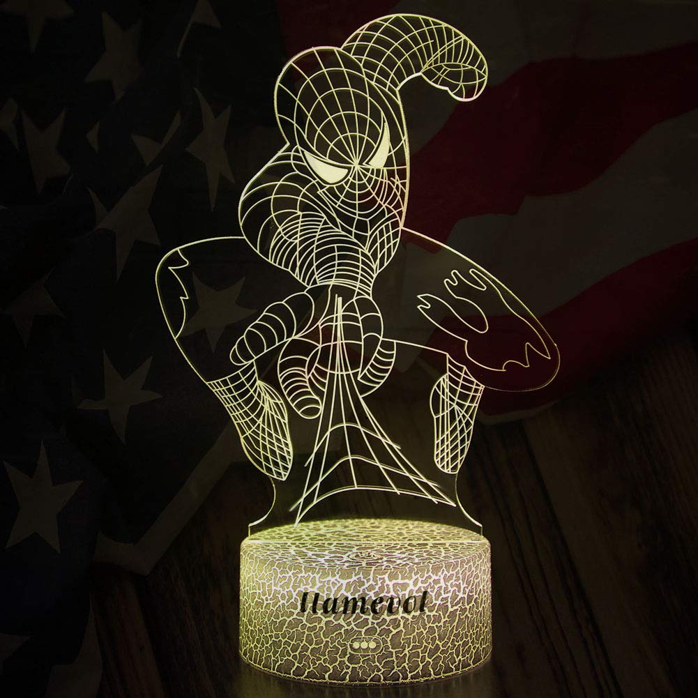 Spiderman Toys Kids Night Light Superhero Christmas Gift Birthday 3D Illusion Lamp for Kid Girl Boy Web Shooter 7 Color Remote C