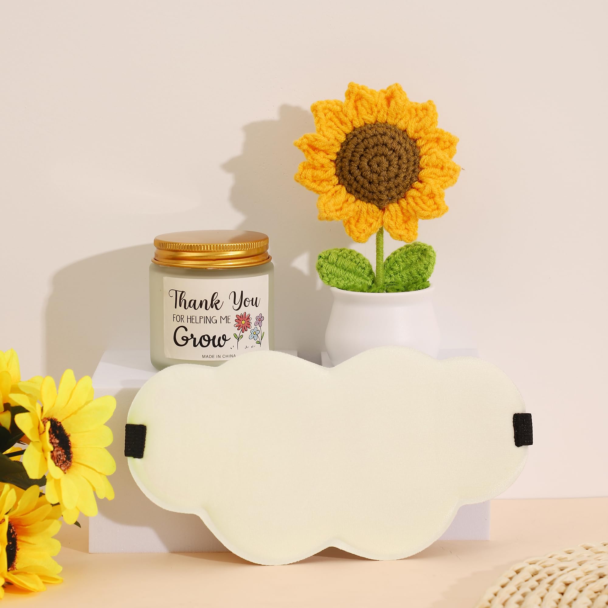 Wsyear Mother'S Day Gift Basket For Mom Women Her- Lamp Gift Set Cozy Towel, Scented Candle, Wildflower Decorative Lamp, Sunflow