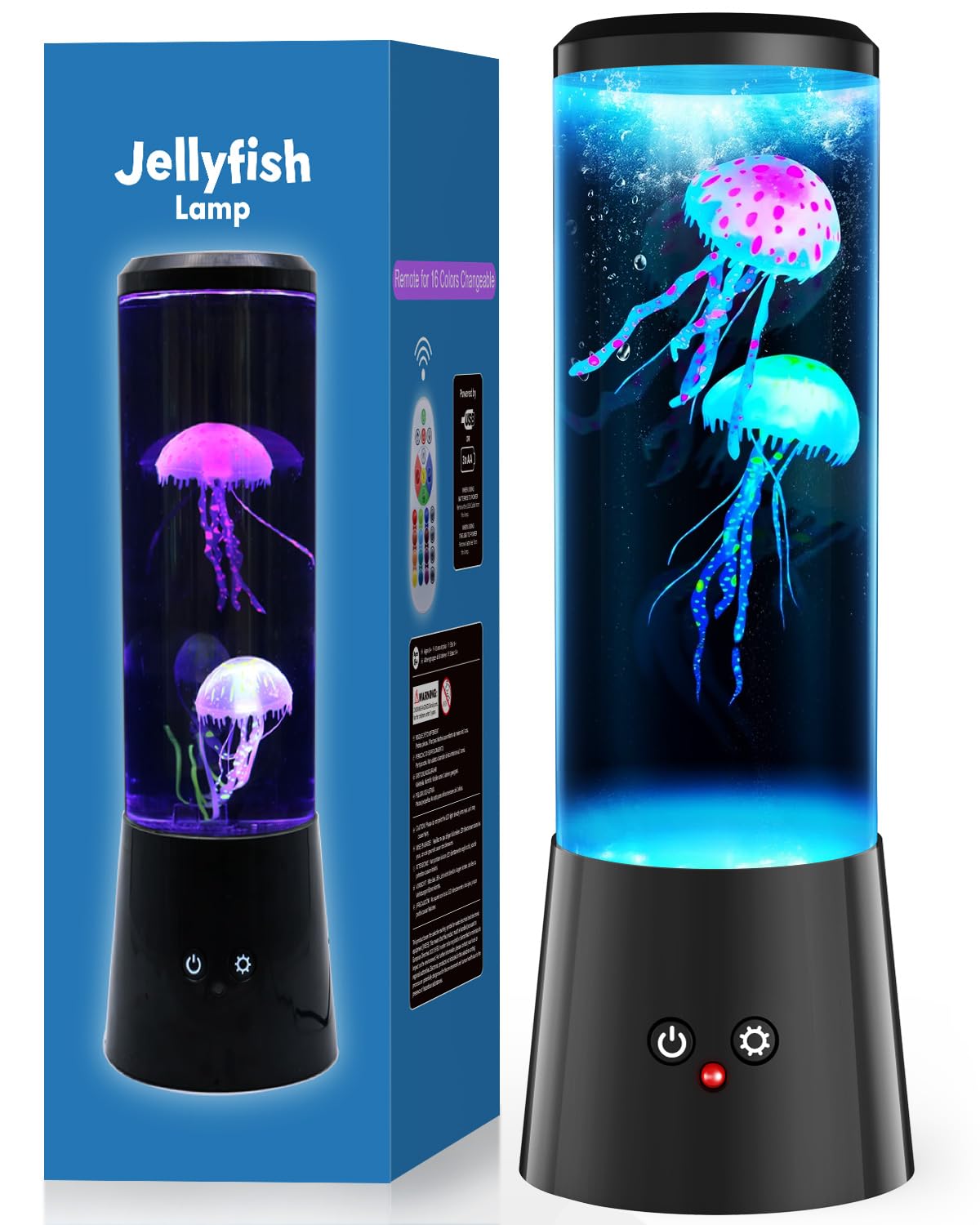 Bodami Jellyfish Lamp - LED Fantasy Tank Table Lamp, 16 Color Settings, for Home Office Bedroom Decor, Model 8606, Black