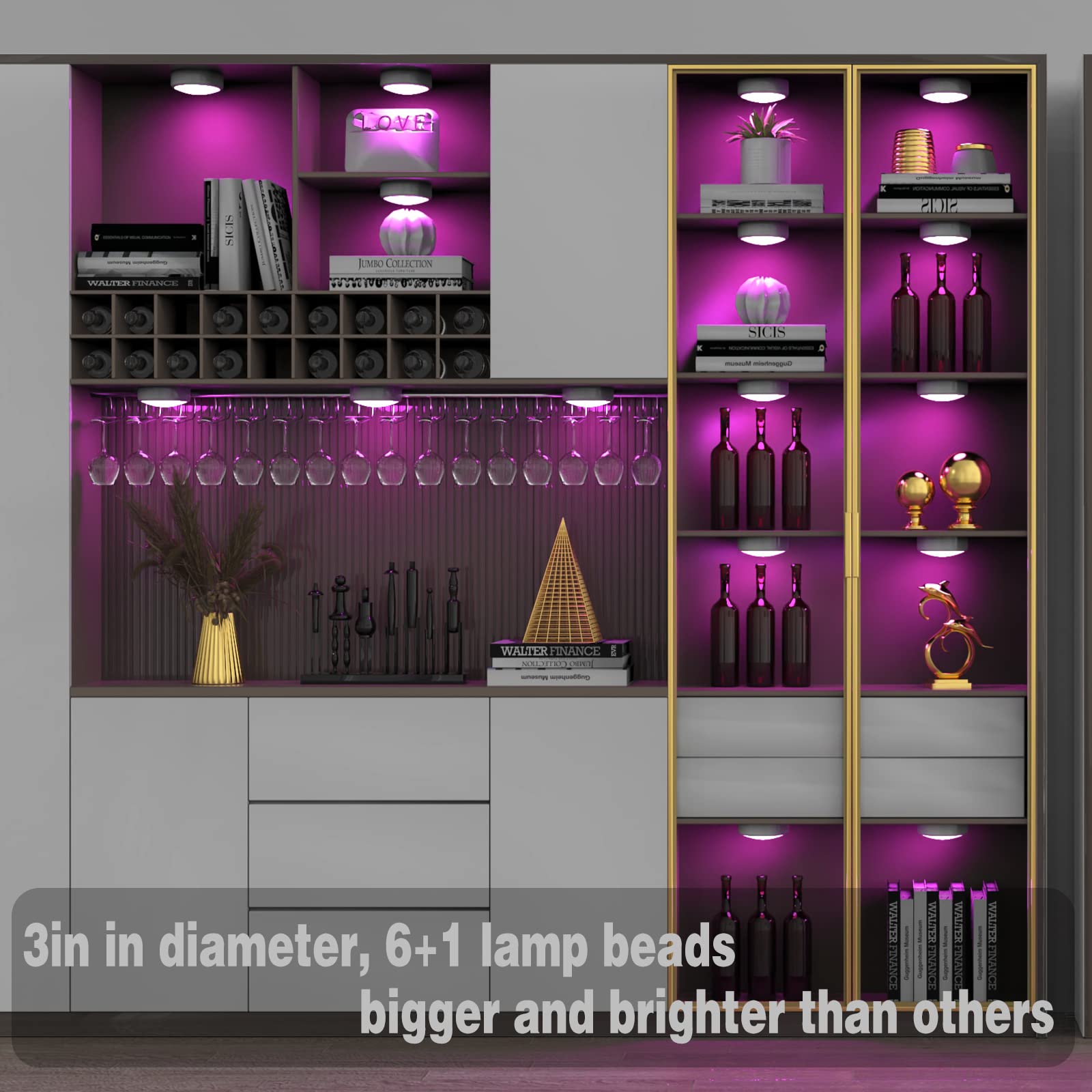 Ilyxy Puck Lights With Remote, 3 Pack Led Under Cabinet Lighting Dimmable Push Lights Battery Operated Wireless Under Counter Li