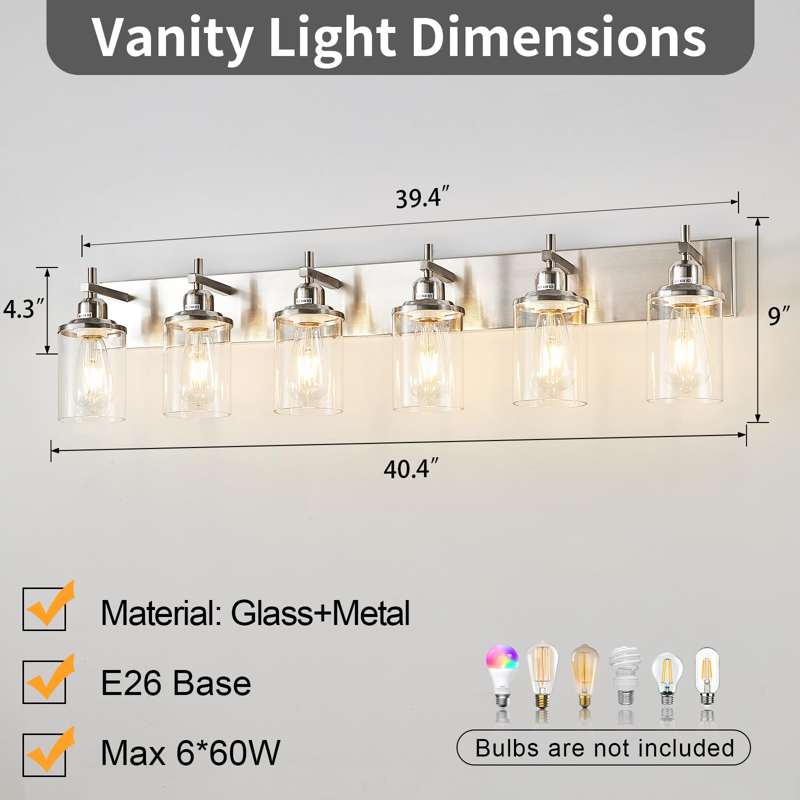 Lanhall 6-Light Brushed Nickel Bathroom Light Fixture Over Mirror Modern Bathroom Vanity Light Vintage Wall Lighting With Clear