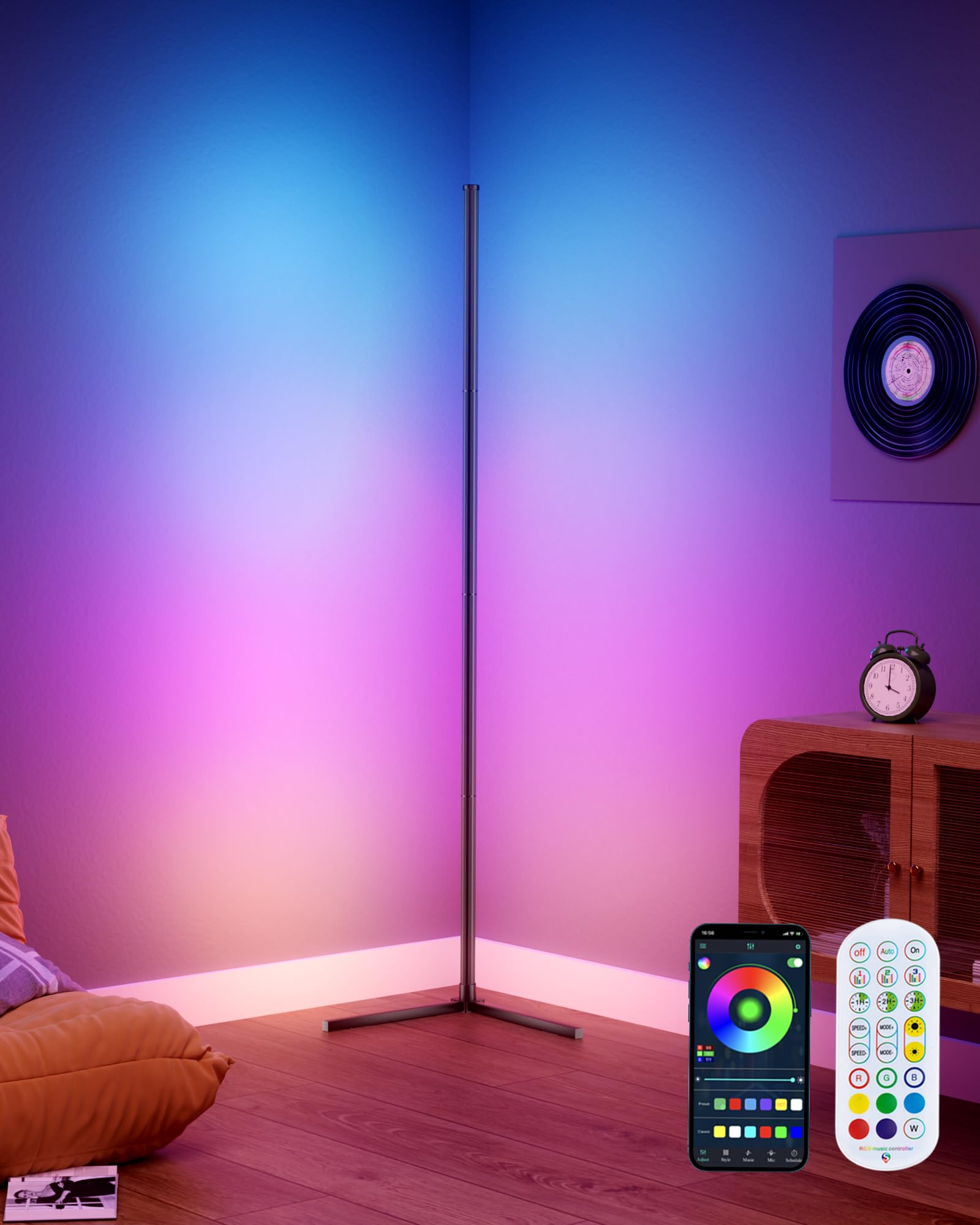 boostool LED Corner Lamp, 65 RGB Corner Floor Lamp with 16 Million DIY Colors, 216 Dynamic Light Effects and Music Sync - App an