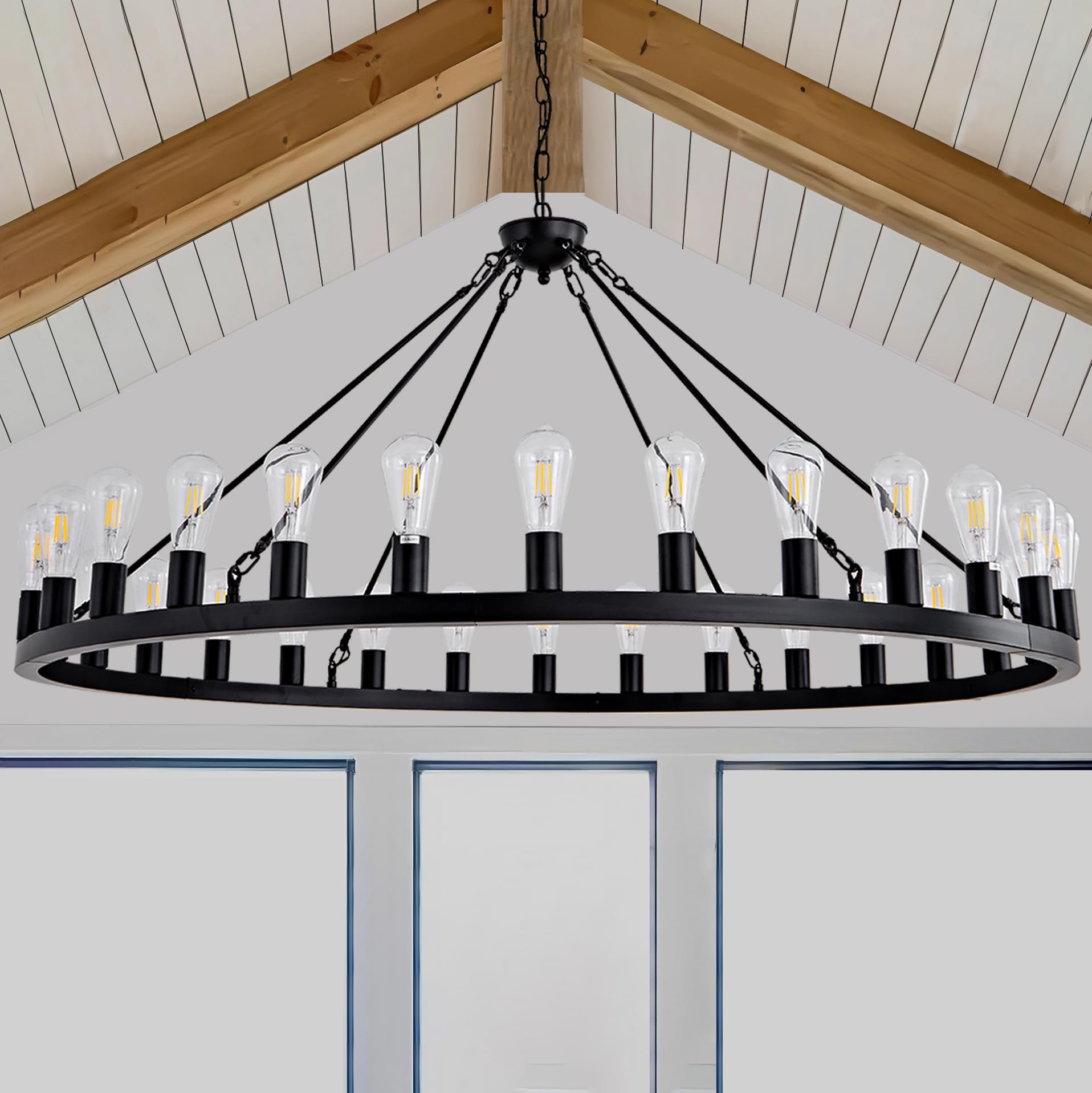 Sarudiir 53&quot; Black Wagon Wheel Chandelier - 30-Light Farmhouse Lighting For High Ceilings
