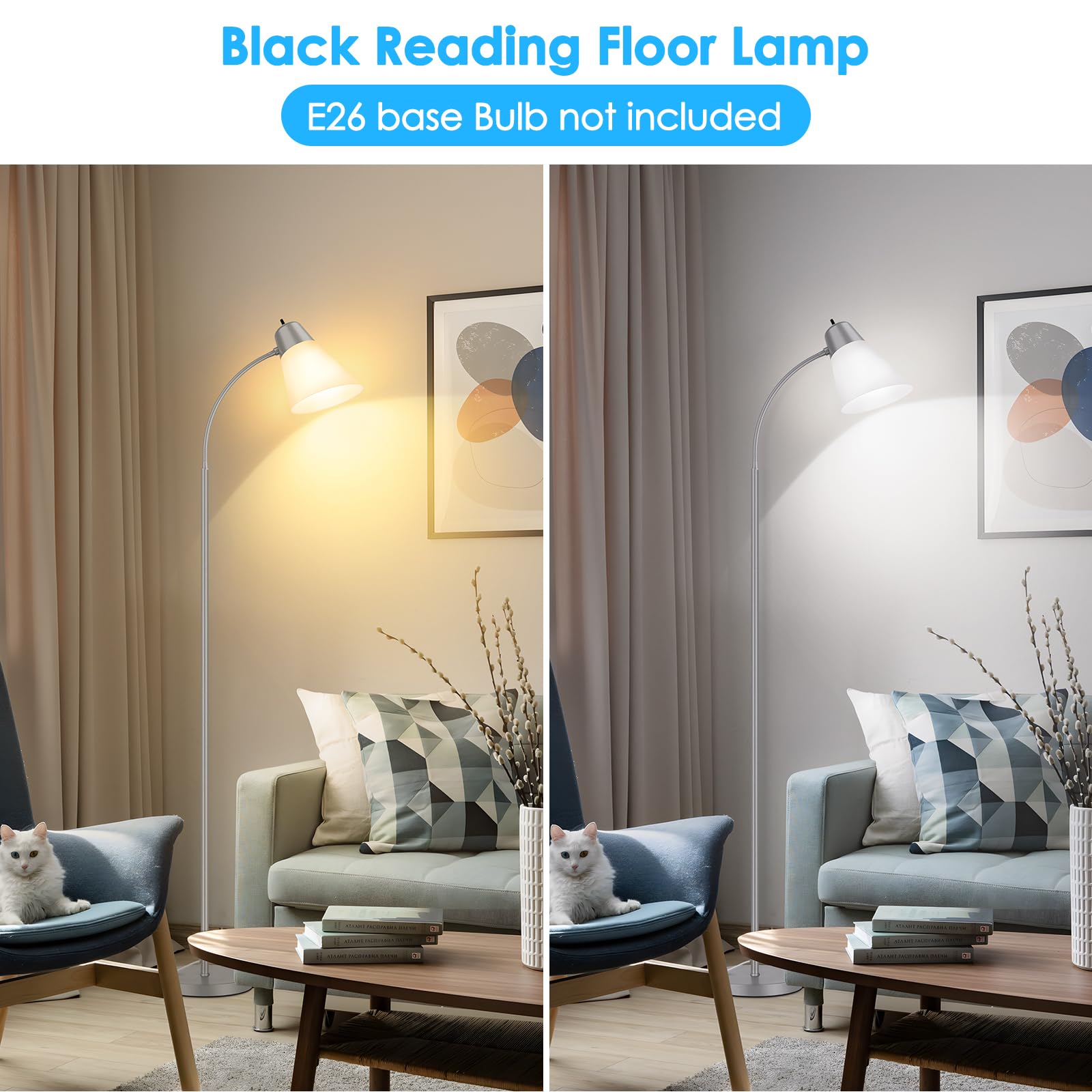 Coucrek Adjustable Gooseneck Floor Lamp, Gray Plastic Shade, Model F122, Ideal for Living Room & Dorm