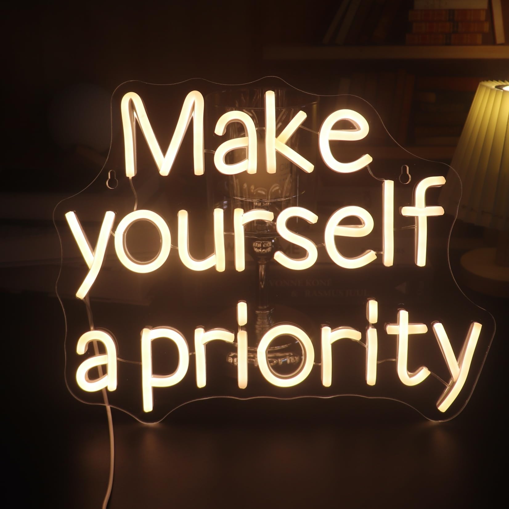 Nordstylee LED Neon Sign - inMake Yourself a Priorityin - Warm White - USB Powered with Dimmer - Room Decor for Girls